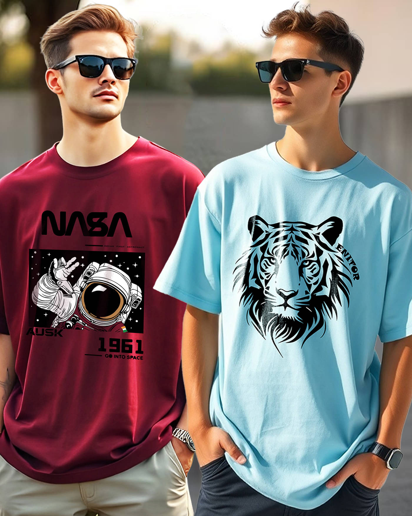     			AUSK Men Cotton Blend Oversized Fit Printed T-Shirt ( Sky Blue )