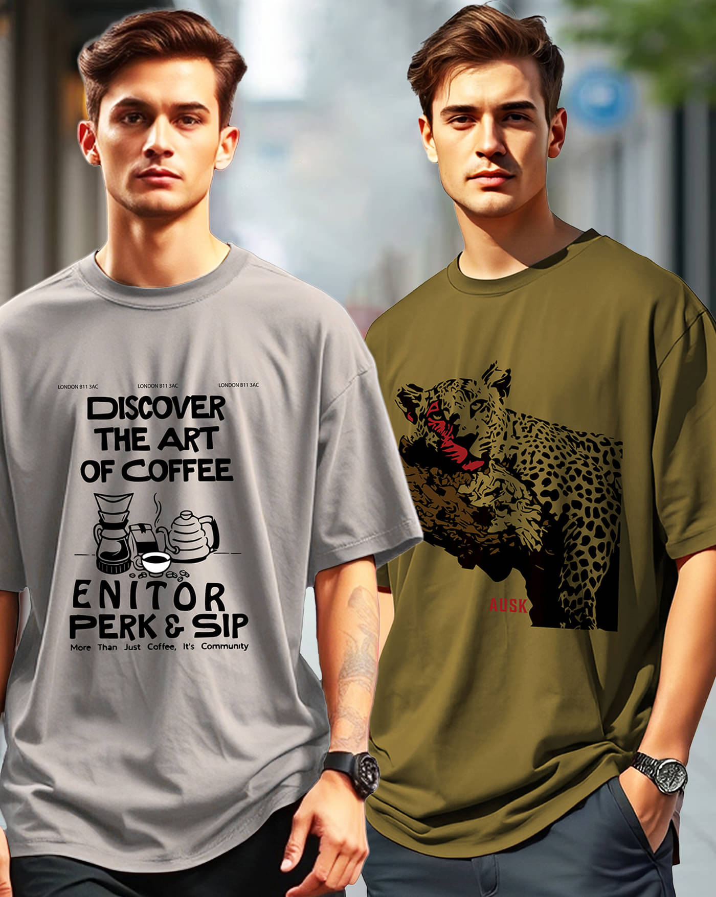 AUSK Men Cotton Blend Oversized Fit Printed T-Shirt ( Grey ) AUSK Men Cotton Blend Oversized Fit Printed T-Shirt ( Grey )