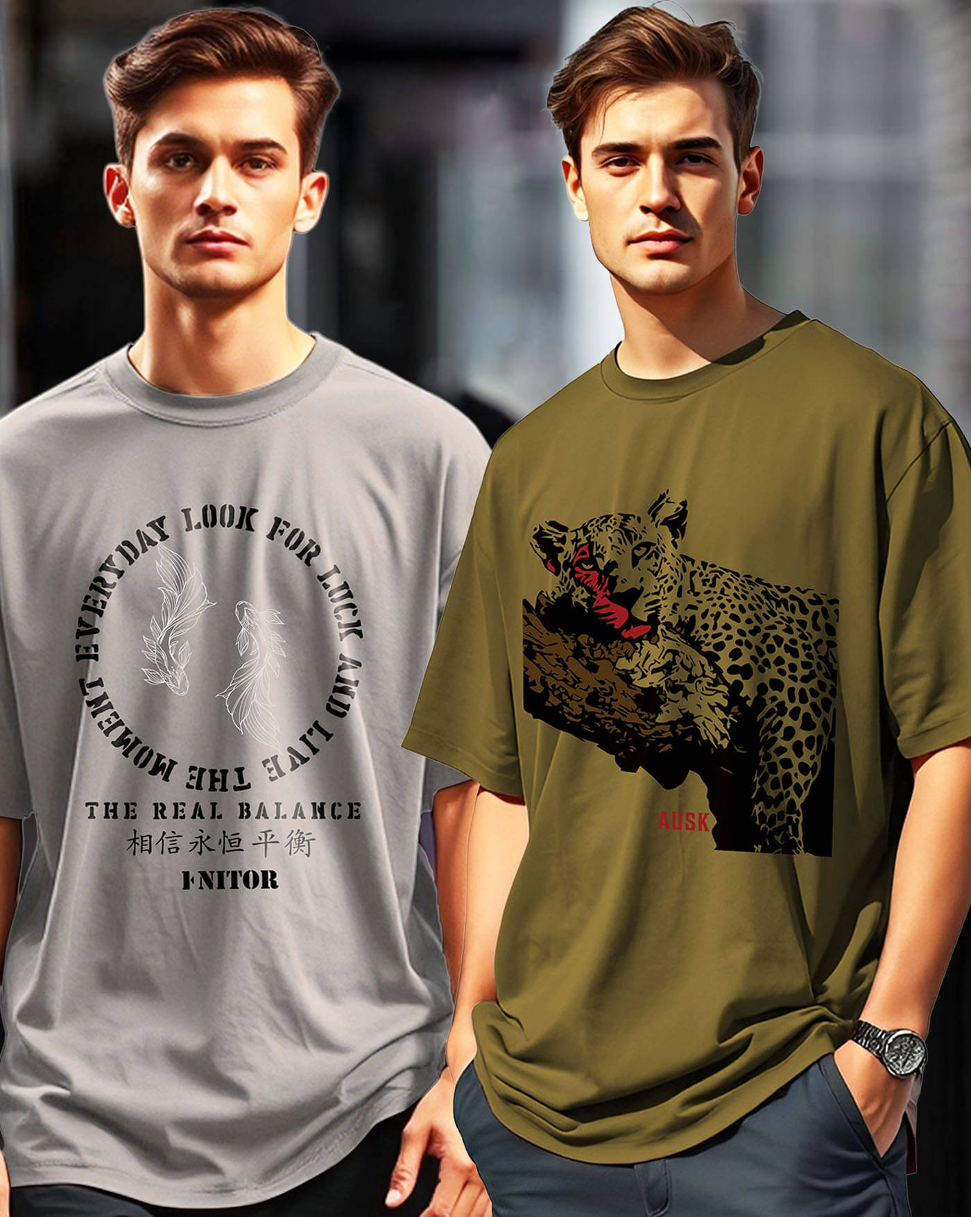 AUSK Men Cotton Blend Oversized Fit Printed T-Shirt ( Grey )     			AUSK Men Cotton Blend Oversized Fit Printed T-Shirt ( Grey )