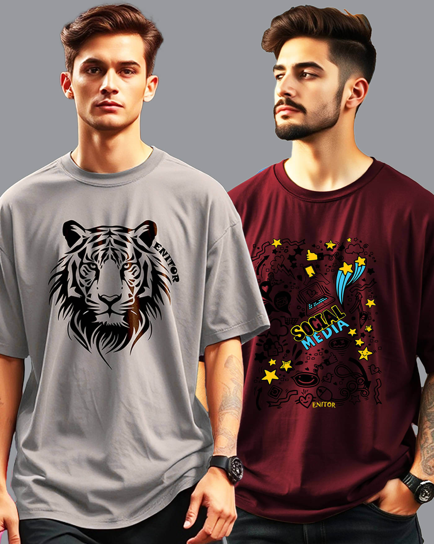 AUSK Men Cotton Blend Oversized Fit Printed T-Shirt ( Multicolor ) AUSK Men Cotton Blend Oversized Fit Printed T-Shirt ( Multicolor )