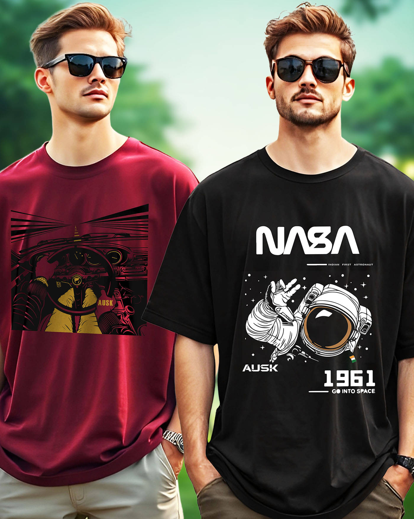     			AUSK Men Cotton Blend Oversized Fit Printed T-Shirt ( Maroon )