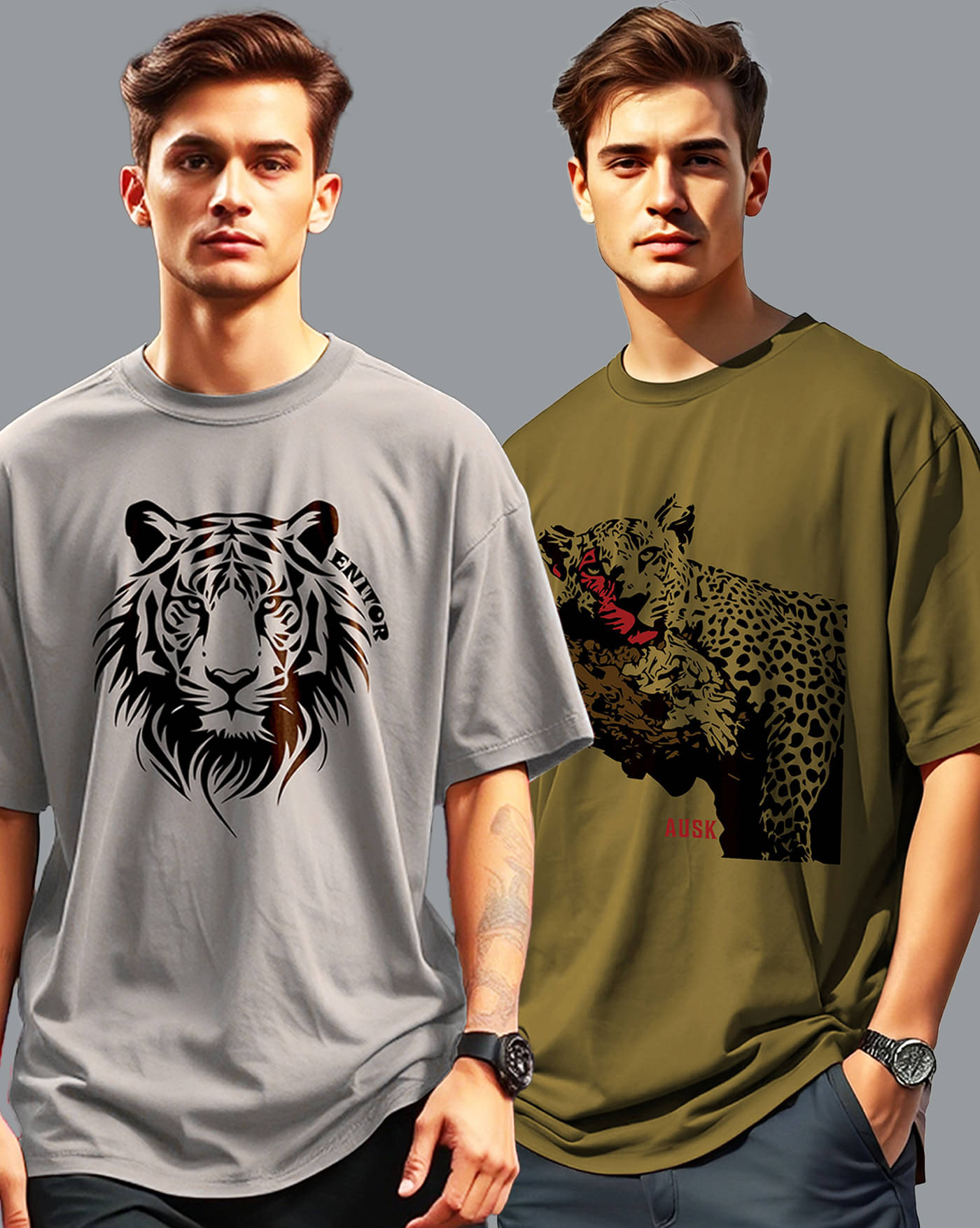     			AUSK Men Cotton Blend Oversized Fit Printed T-Shirt ( Grey )
