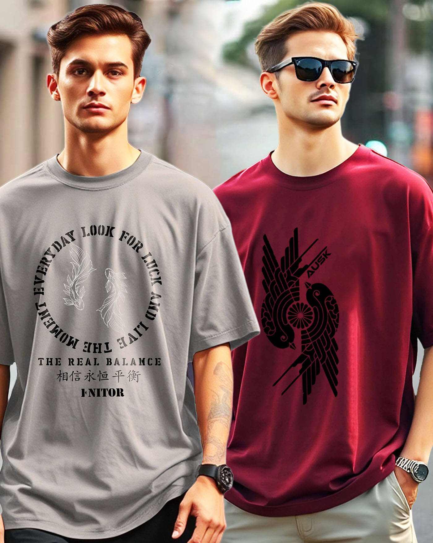 AUSK Men Cotton Blend Oversized Fit Printed T-Shirt ( Grey ) AUSK Men Cotton Blend Oversized Fit Printed T-Shirt ( Grey )