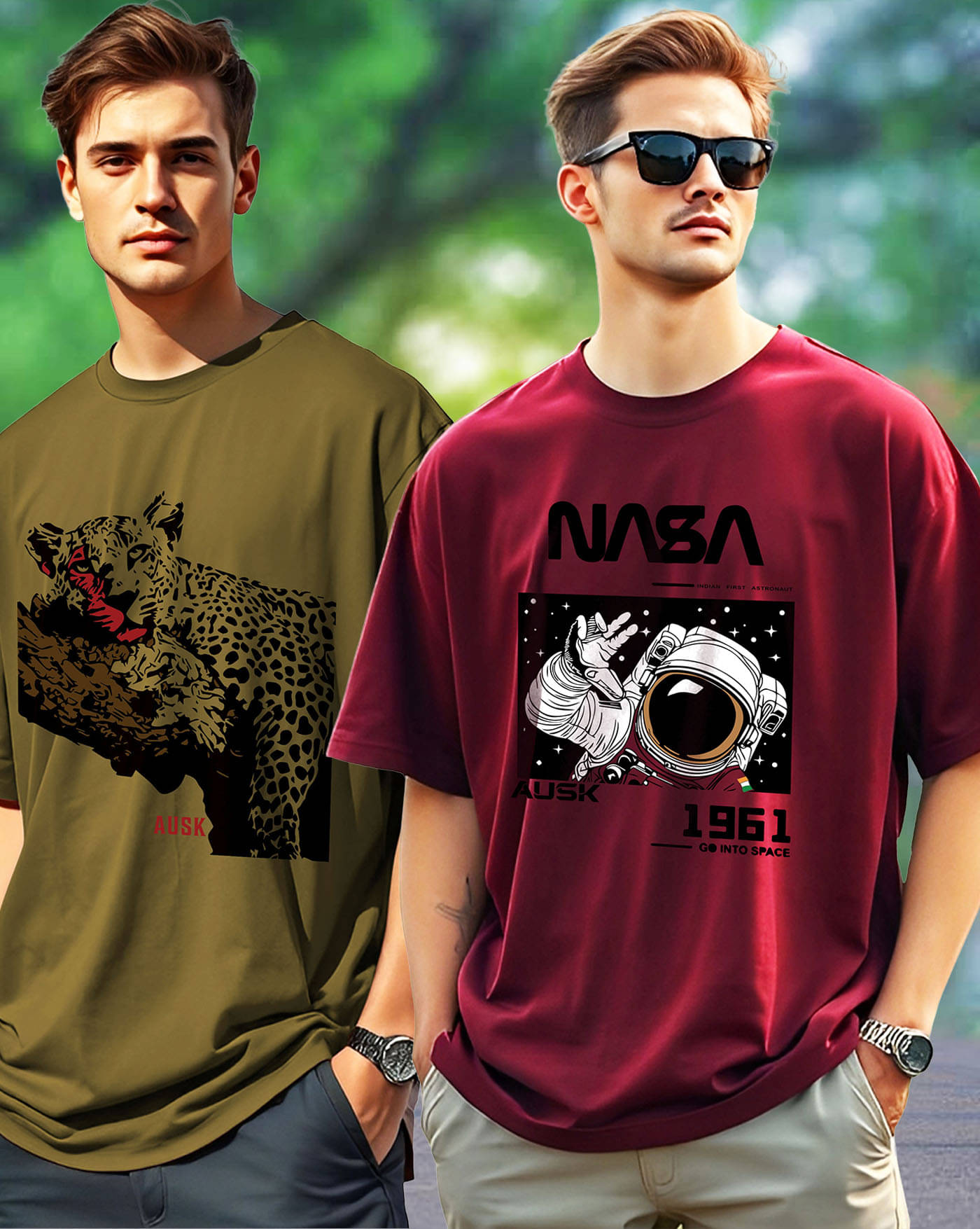 AUSK Men Cotton Blend Oversized Fit Printed T-Shirt ( Green ) AUSK Men Cotton Blend Oversized Fit Printed T-Shirt ( Green )