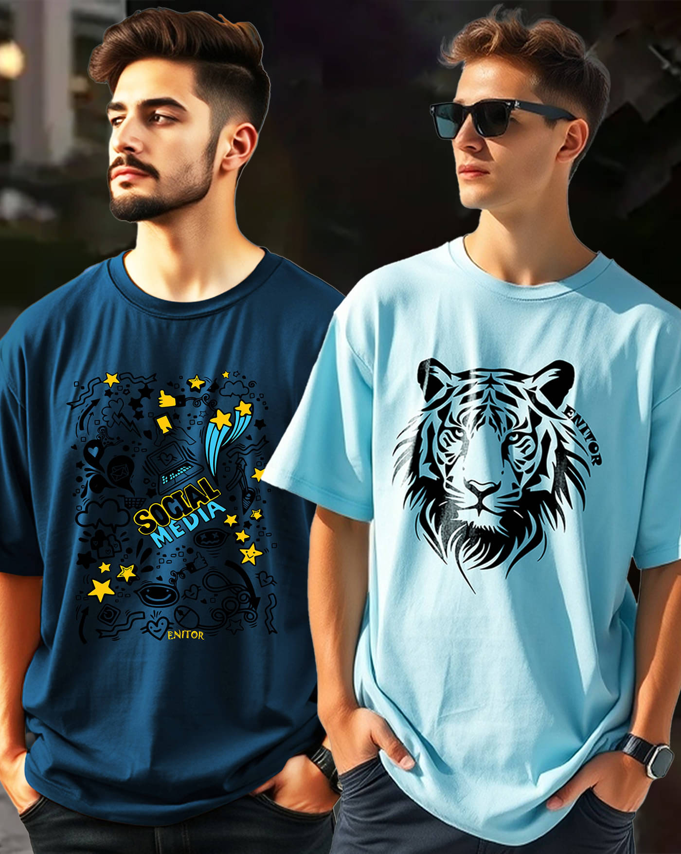     			AUSK Men Cotton Blend Oversized Fit Printed T-Shirt ( Sky Blue )