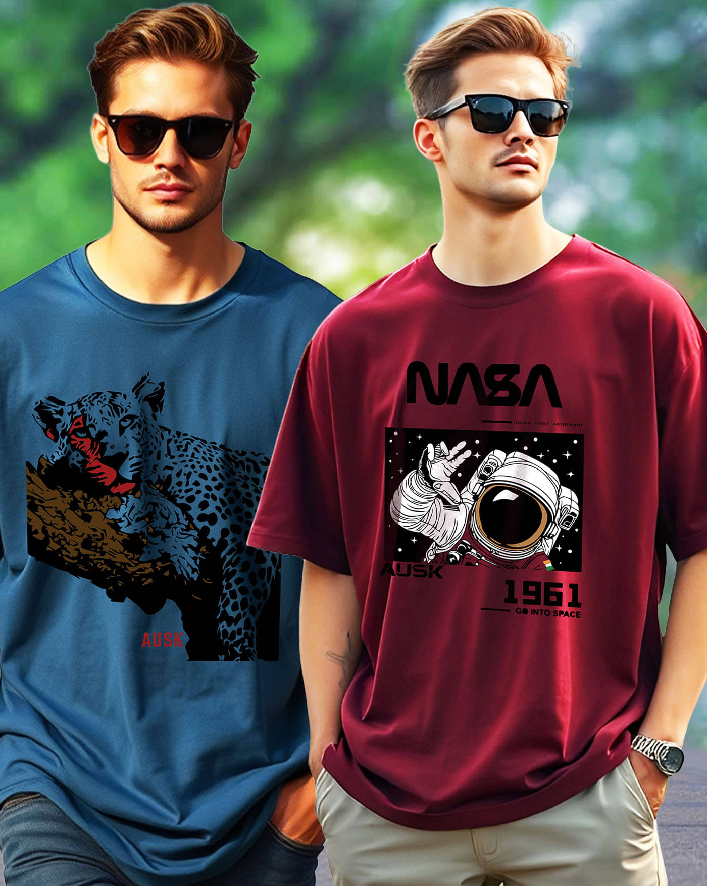 AUSK Men Cotton Blend Oversized Fit Printed T-Shirt ( Teal Blue ) AUSK Men Cotton Blend Oversized Fit Printed T-Shirt ( Teal Blue )