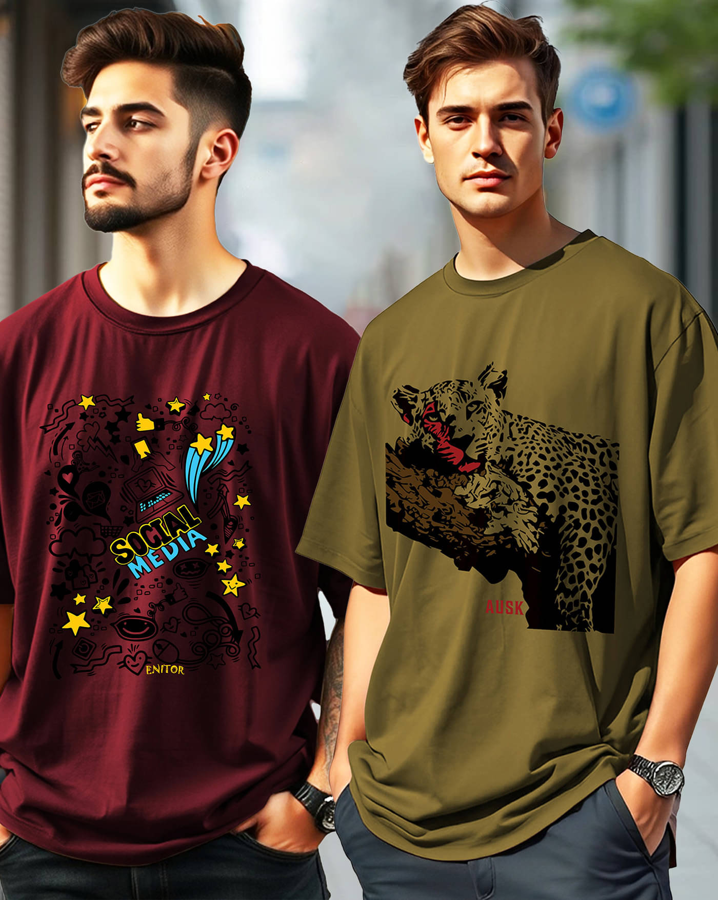     			AUSK Men Cotton Blend Oversized Fit Printed T-Shirt ( Maroon )