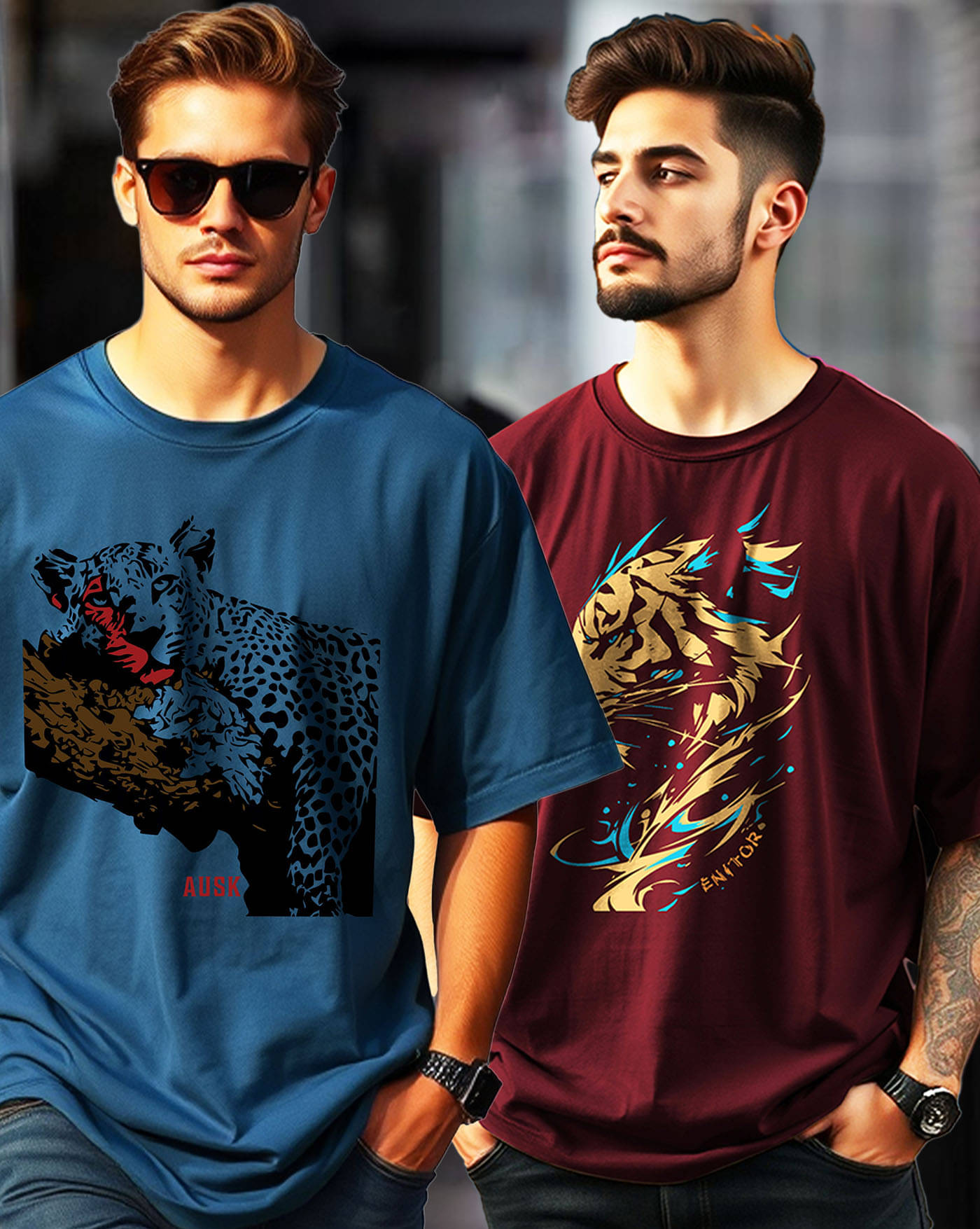 AUSK Men Cotton Blend Oversized Fit Printed T-Shirt ( Maroon )     			AUSK Men Cotton Blend Oversized Fit Printed T-Shirt ( Maroon )