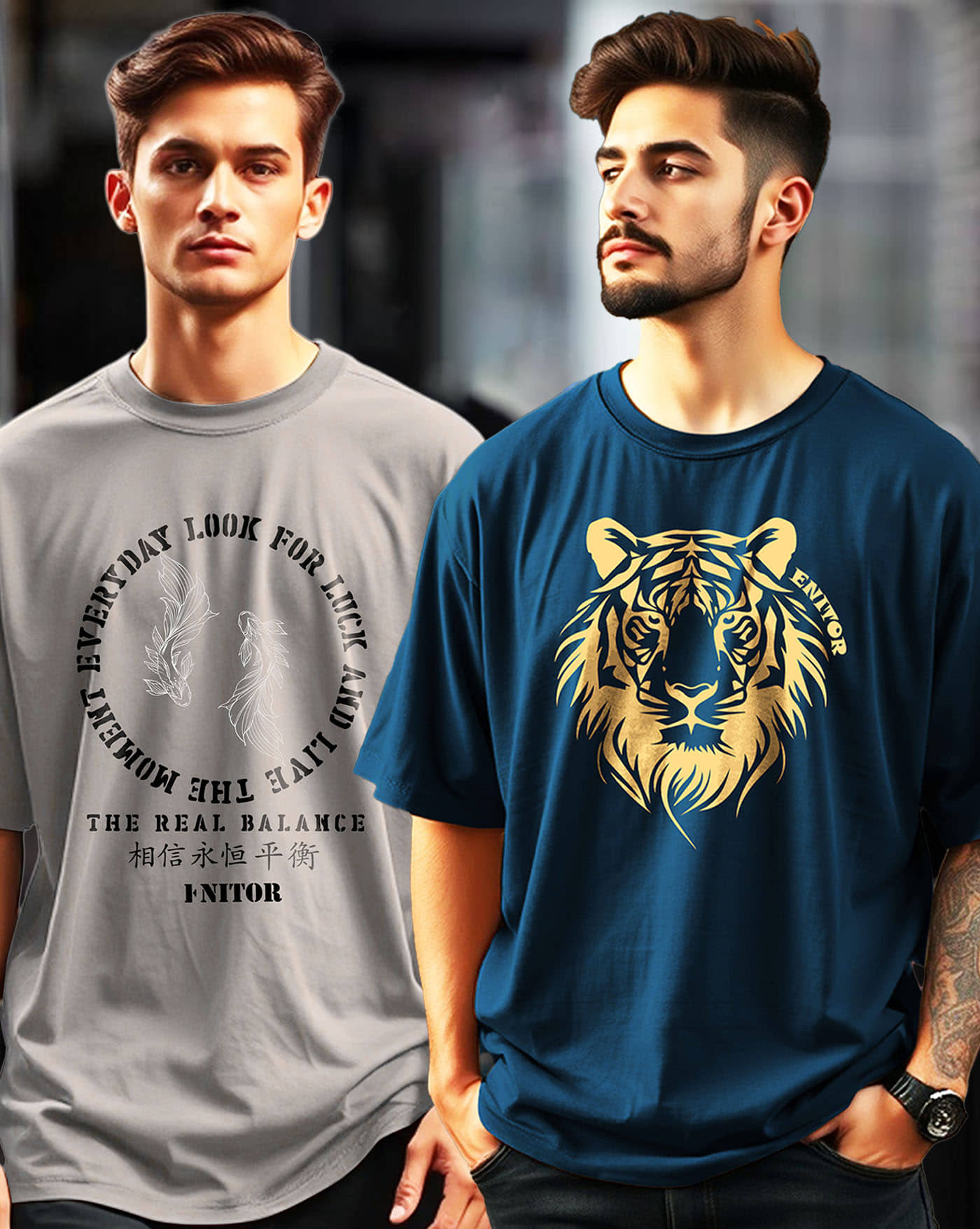 AUSK Men Cotton Blend Oversized Fit Printed T-Shirt ( Teal Blue )