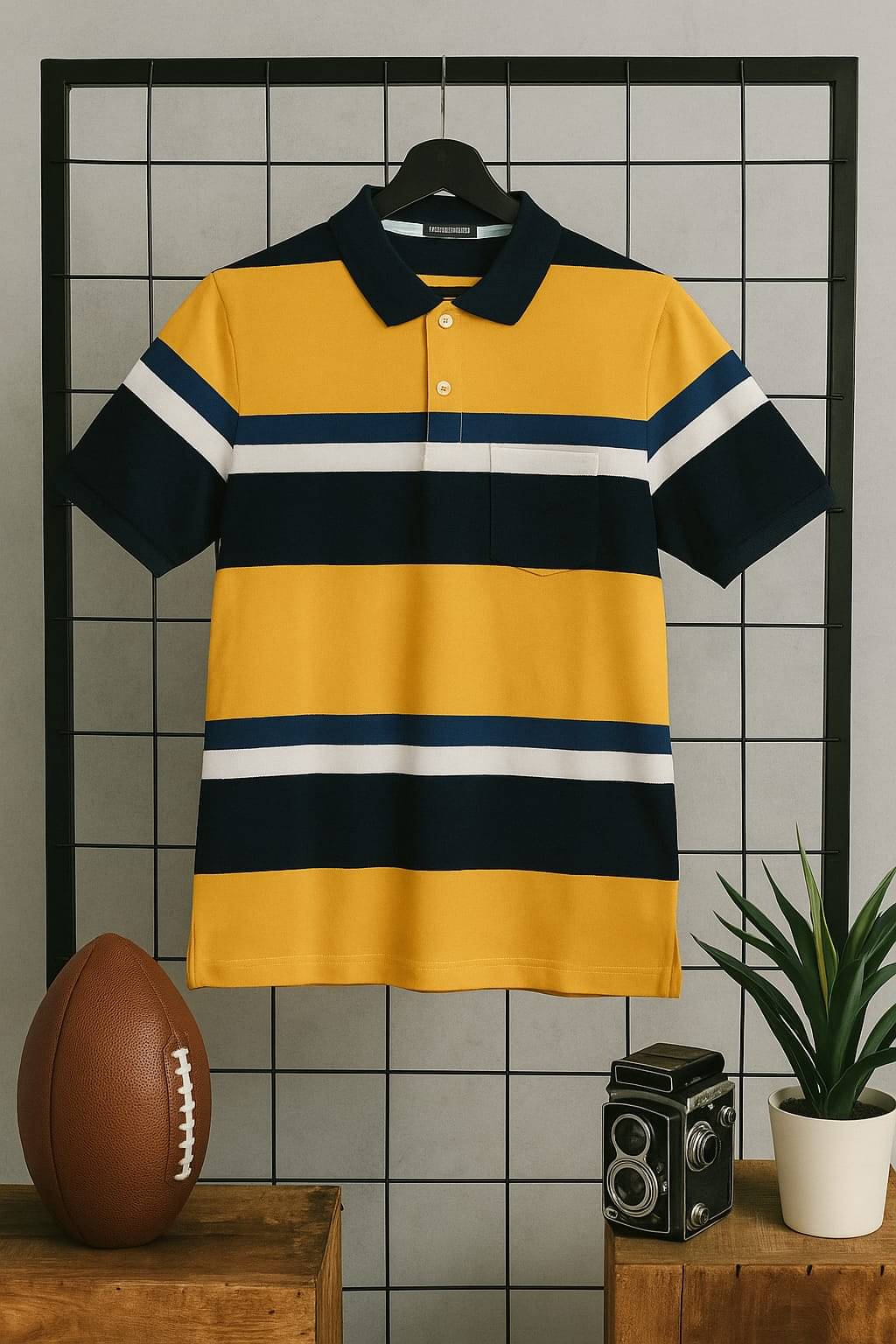AUSTIN WOOD Men Cotton Blend Regular Fit Striped Polo T Shirt ( Yellow ) AUSTIN WOOD Men Cotton Blend Regular Fit Striped Polo T Shirt ( Yellow )
