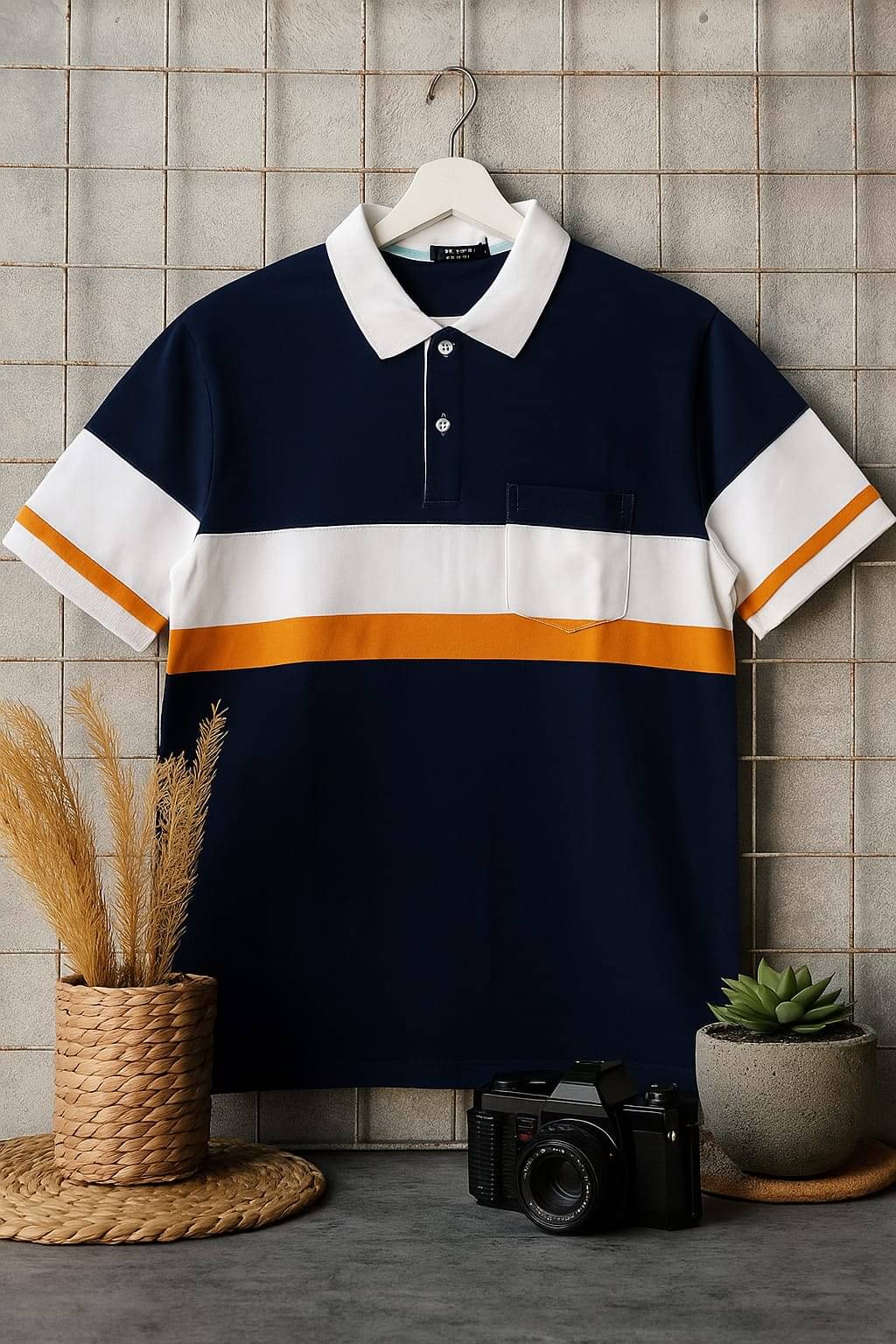 AUSTIN WOOD Men Cotton Blend Regular Fit Striped Polo T Shirt ( Blue ) AUSTIN WOOD Men Cotton Blend Regular Fit Striped Polo T Shirt ( Blue )