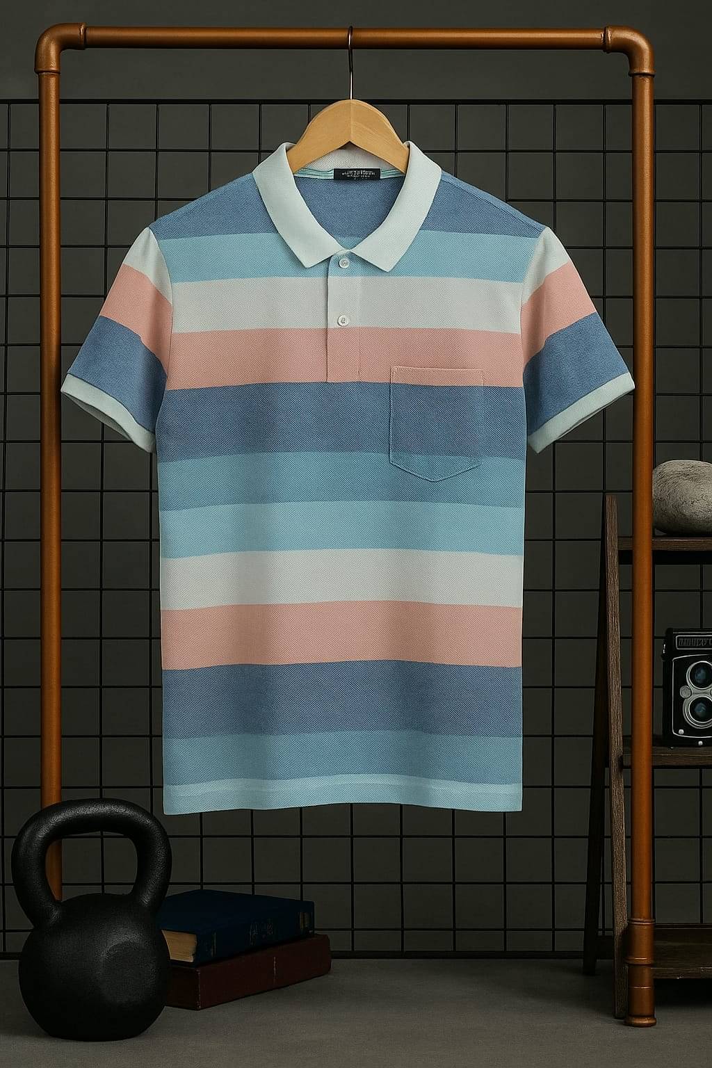AUSTIN WOOD Men Cotton Blend Regular Fit Striped Polo T Shirt ( Multicolor ) AUSTIN WOOD Men Cotton Blend Regular Fit Striped Polo T Shirt ( Multicolor )