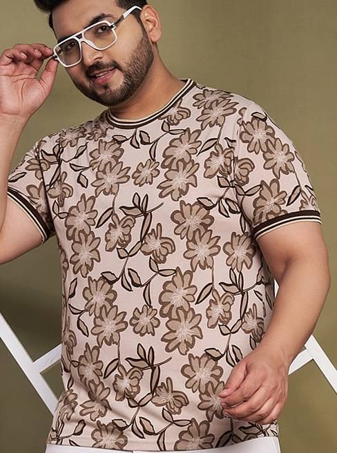    			AUSTIVO Men Cotton Blend Regular Fit Printed T-Shirt ( Brown )