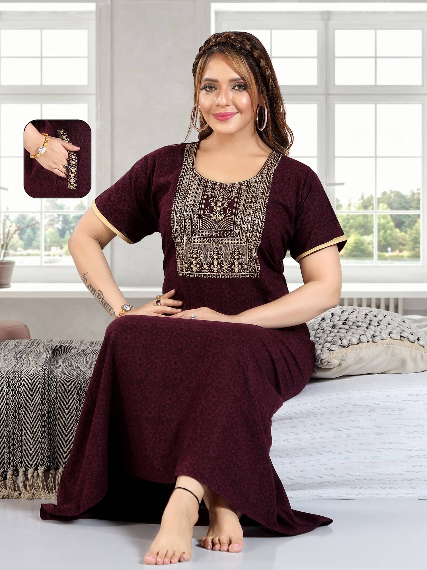     			BAILEY SELLS Maroon Cotton Women's Nightwear Nighty & Night Gowns ( Pack of 1 )