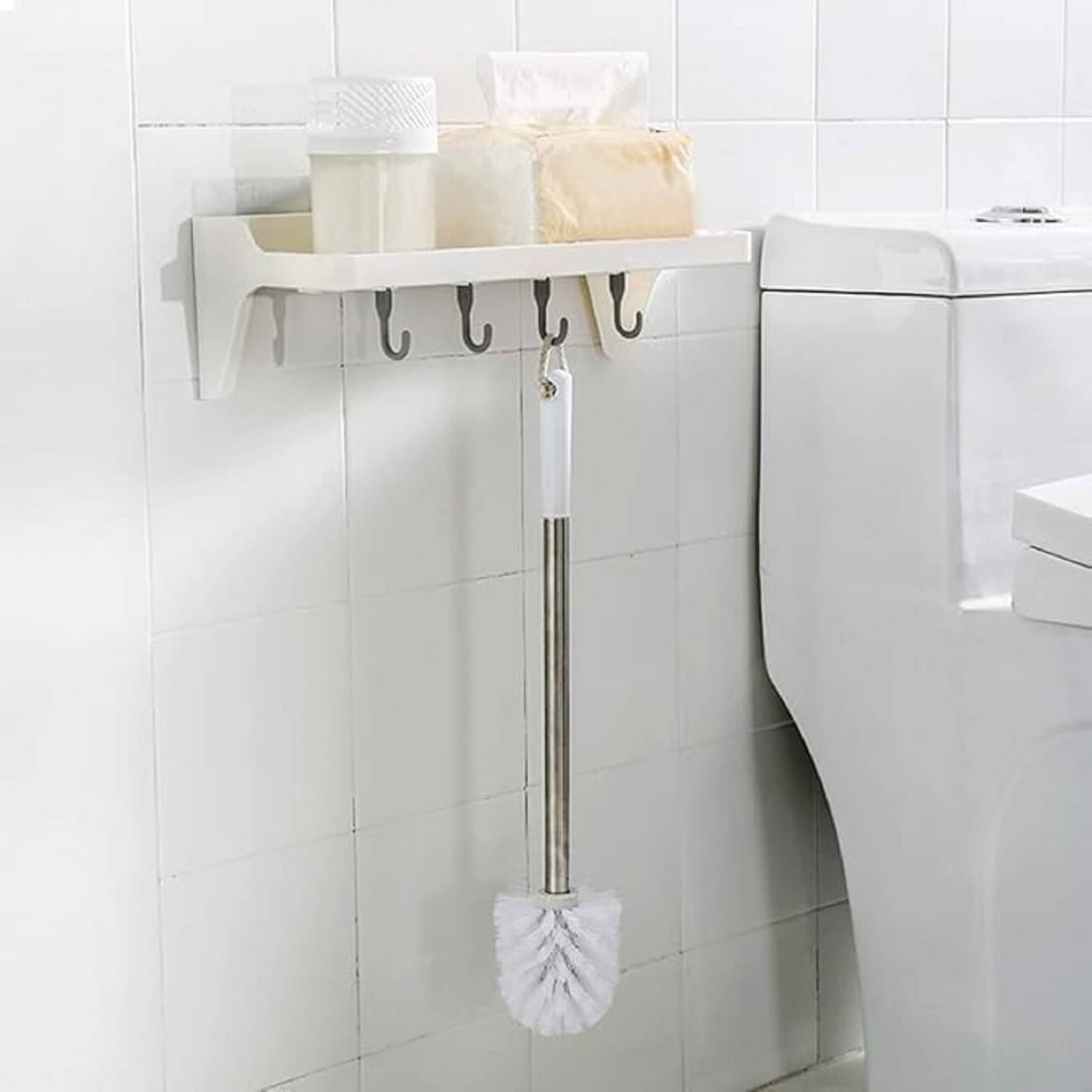     			Bathroom Storage Shelf Adhesive Bathroom Shower Caddy No Drilling Installation 6.6 Lbs Bearing Weight Bathroom Shelf Kitchen Holder for Soap Shampoo Shower Gel Towel (Pack of 1)