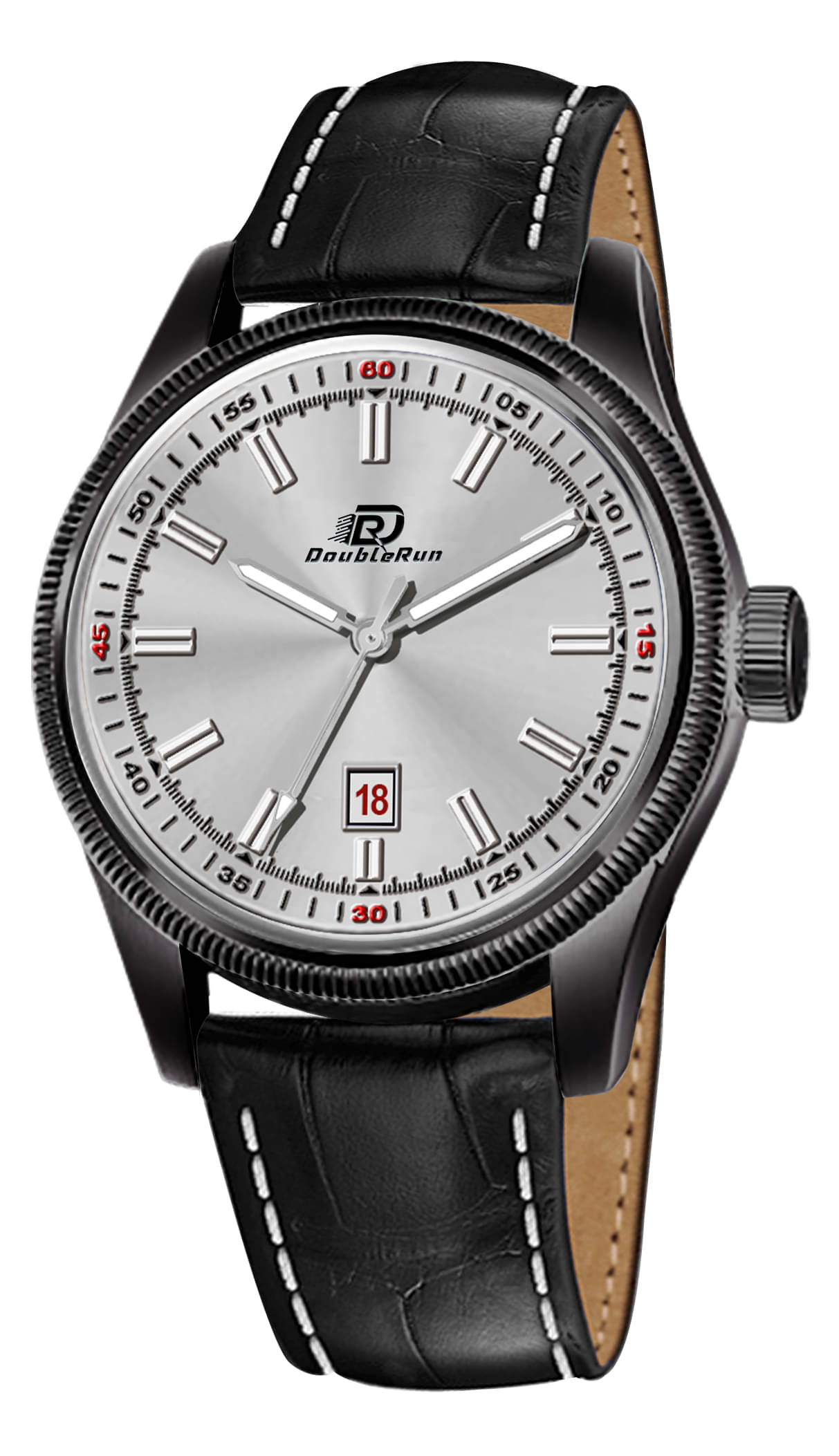    			DoubleRun Black Leather Analog Men's Watch