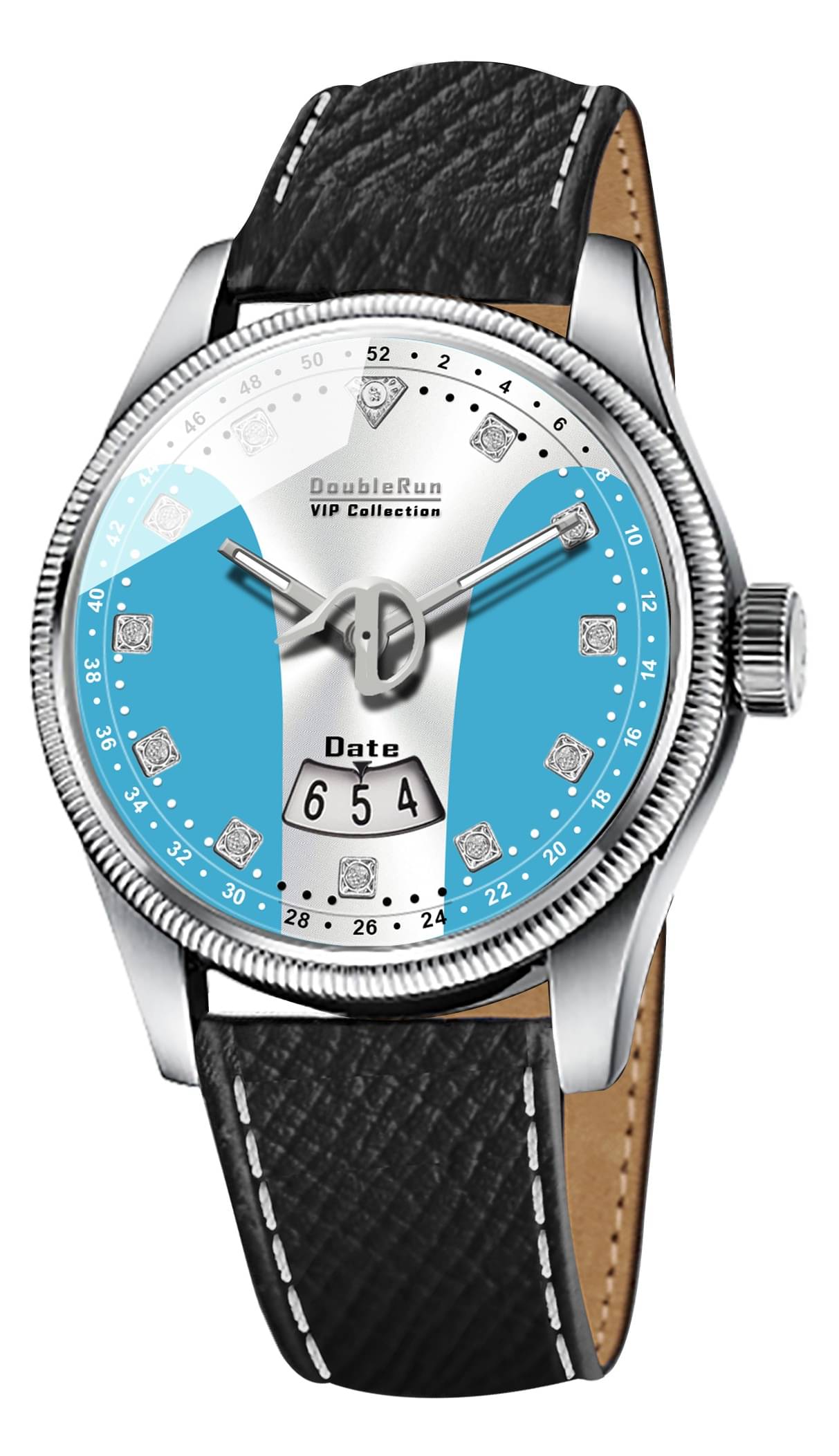     			DoubleRun Black Leather Analog Men's Watch
