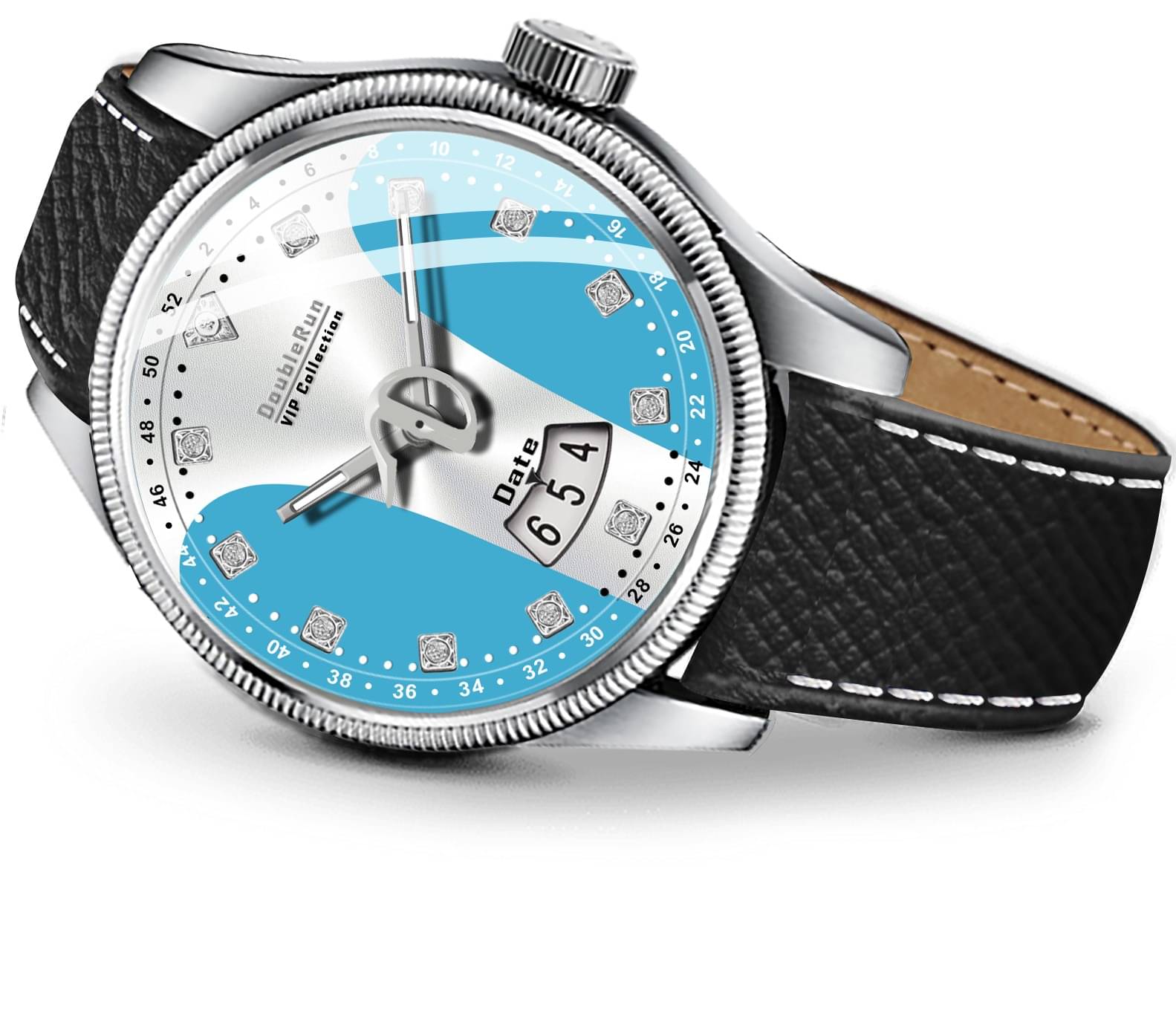     			DoubleRun Black Leather Analog Men's Watch