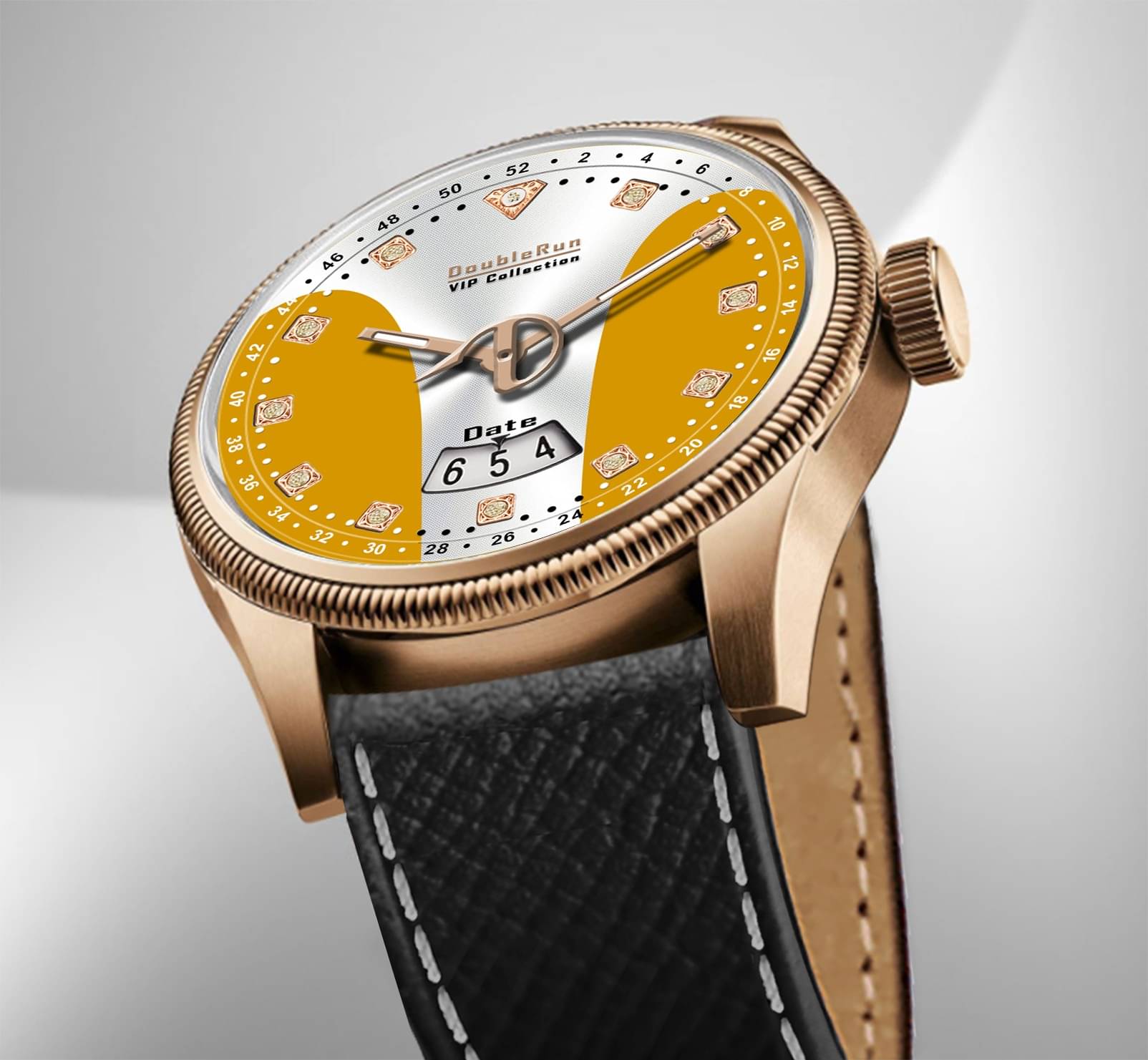     			DoubleRun Black Leather Analog Men's Watch