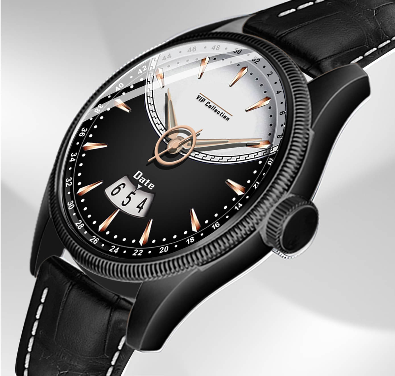     			DoubleRun Black Leather Analog Men's Watch