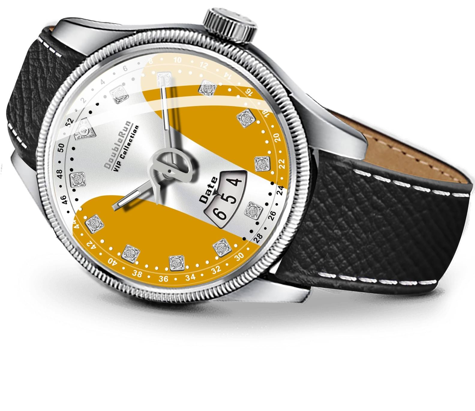     			DoubleRun Black Leather Analog Men's Watch