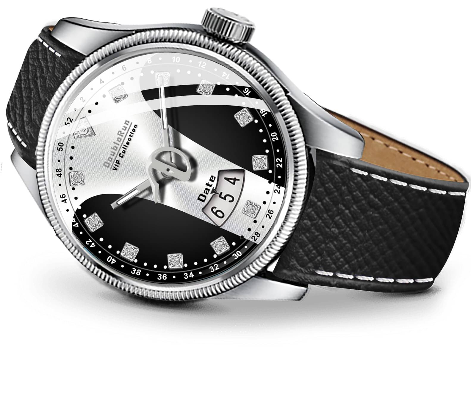     			DoubleRun Black Leather Analog Men's Watch
