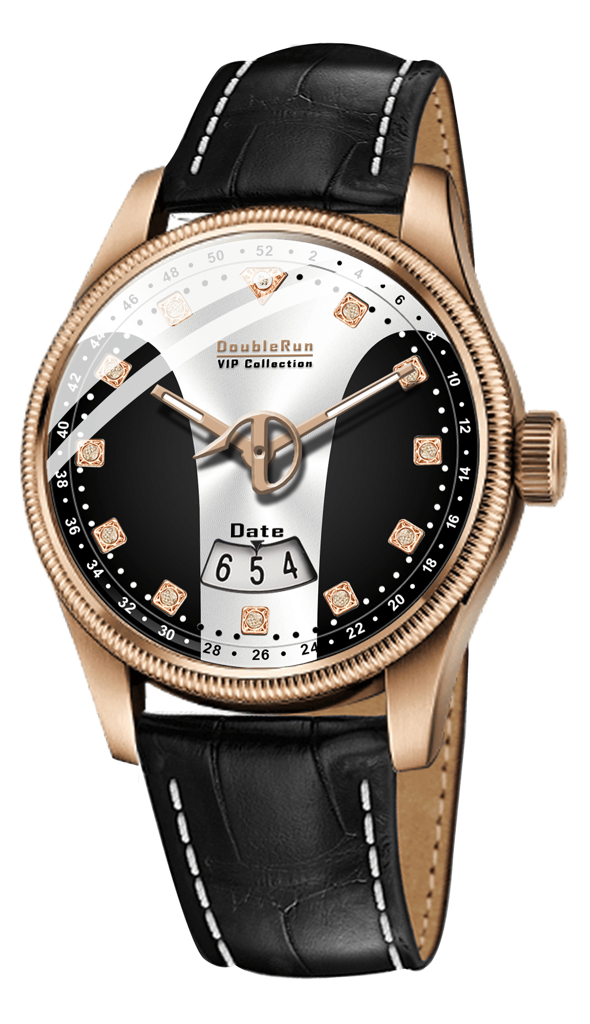     			DoubleRun Black Leather Analog Men's Watch