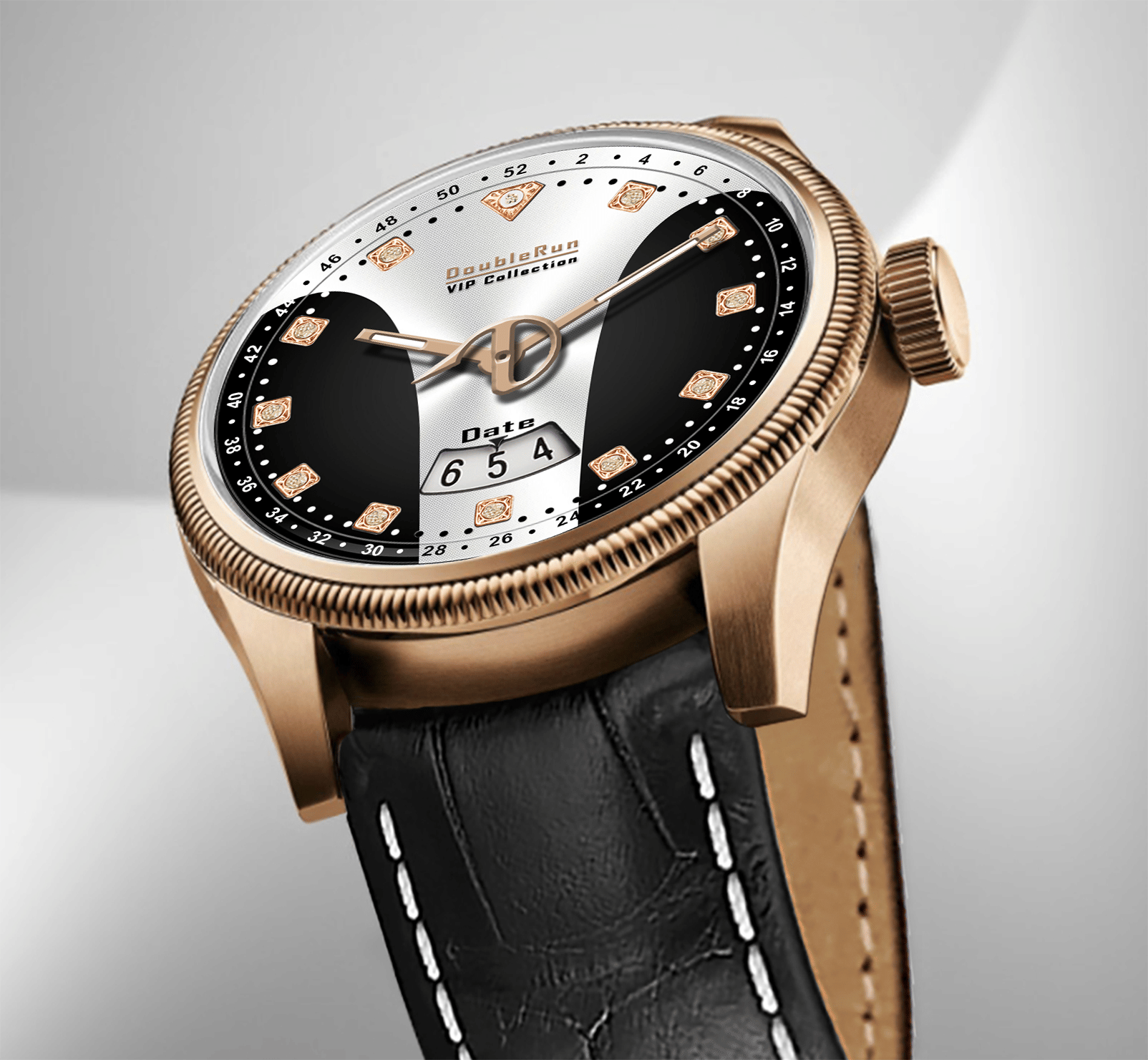     			DoubleRun Black Leather Analog Men's Watch