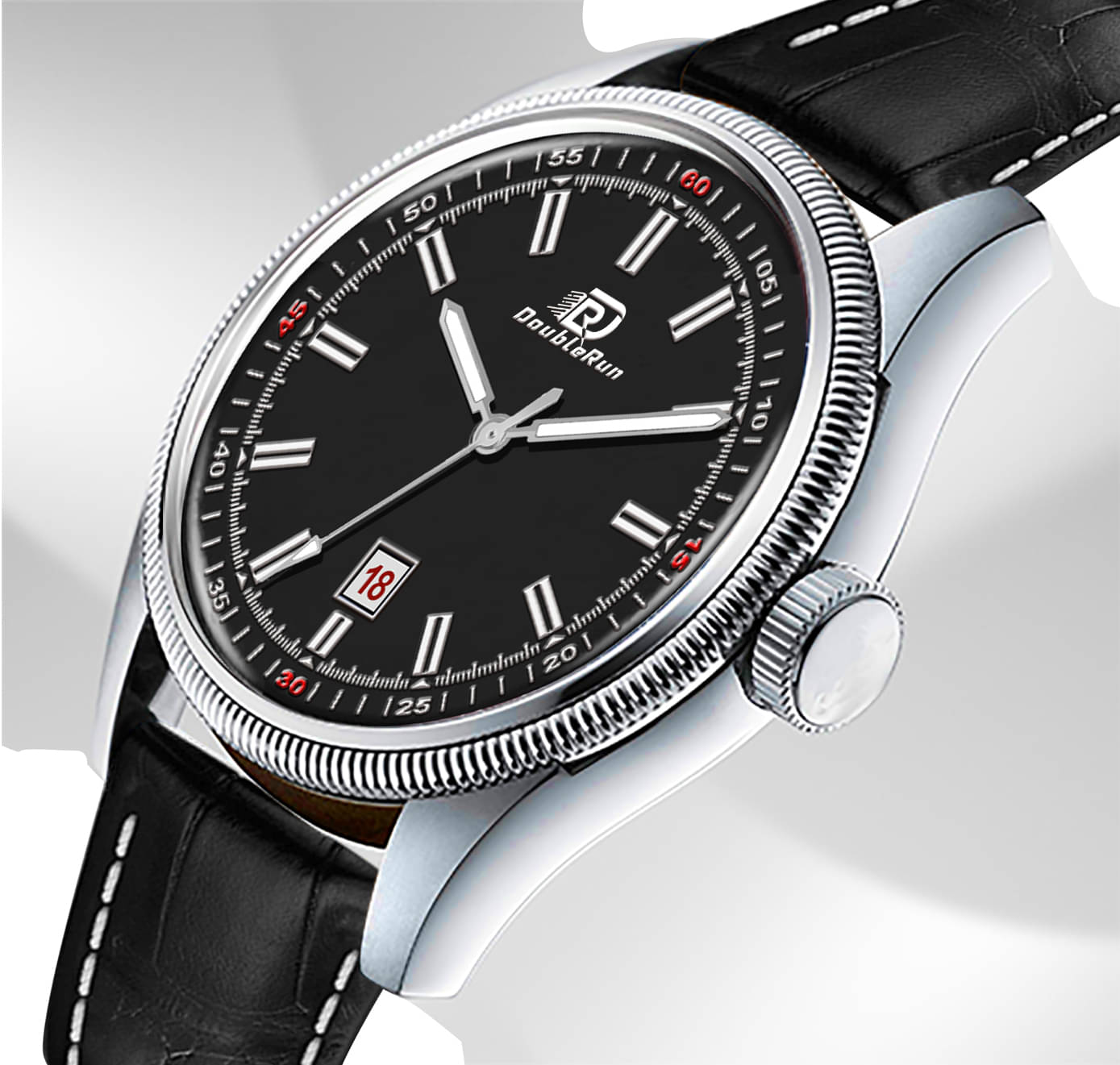     			DoubleRun Black Leather Analog Men's Watch