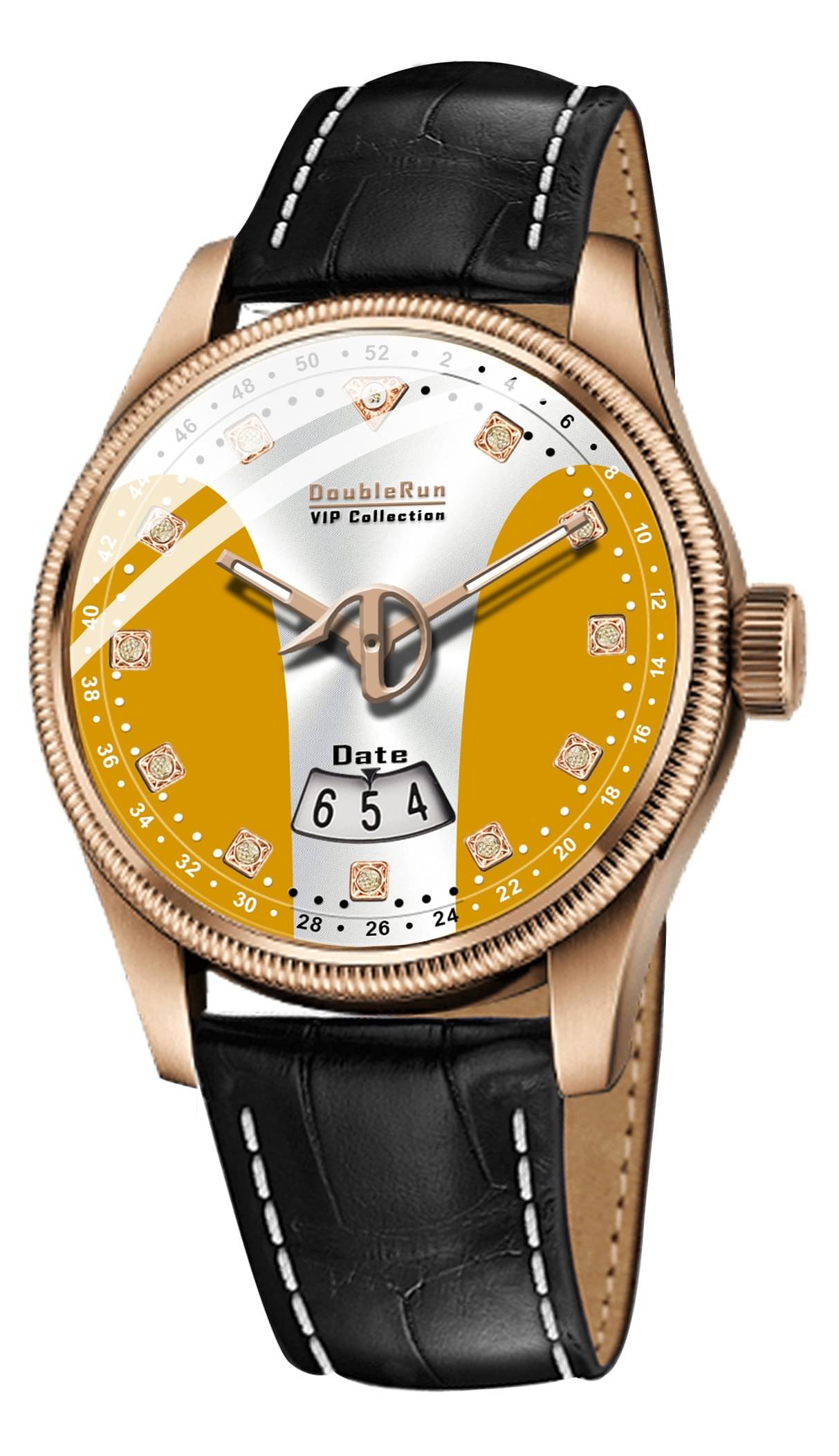     			DoubleRun Black Leather Analog Men's Watch
