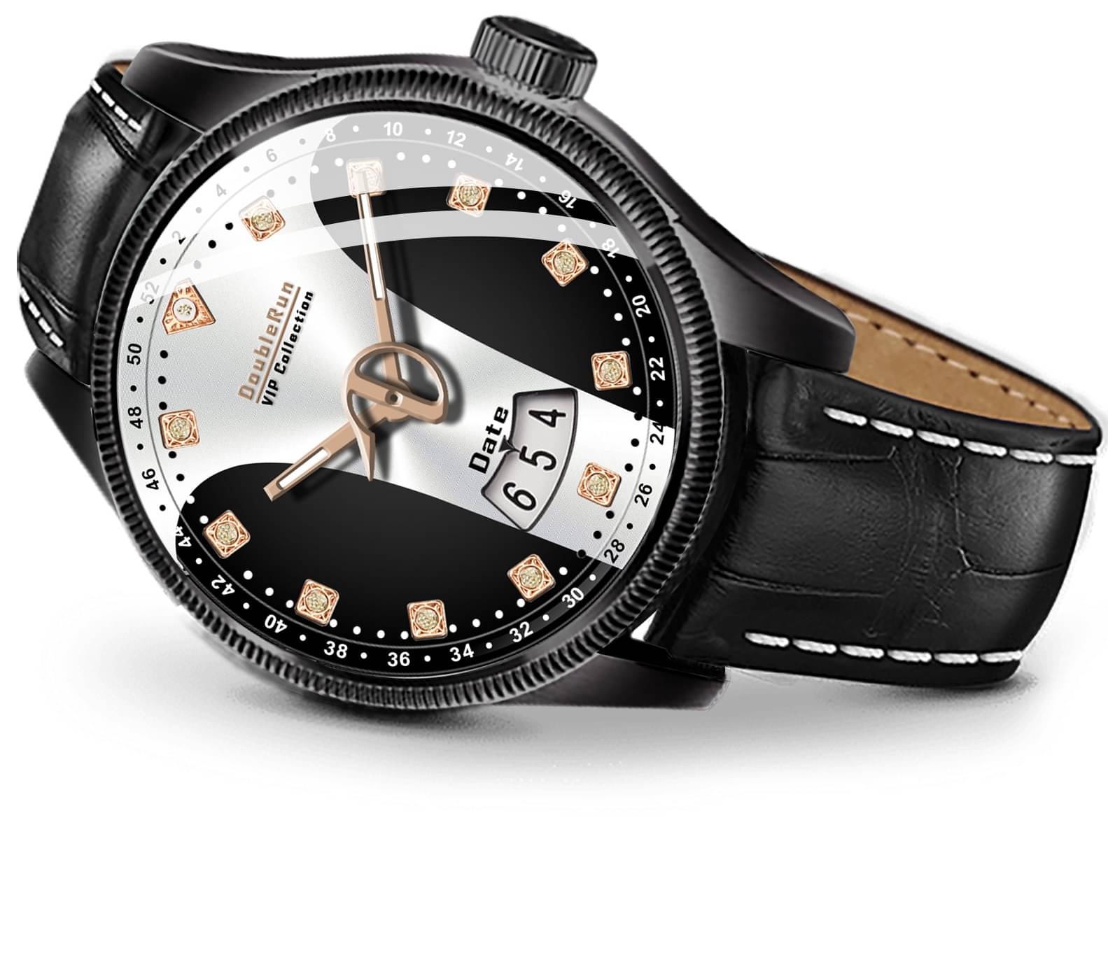     			DoubleRun Black Leather Analog Men's Watch