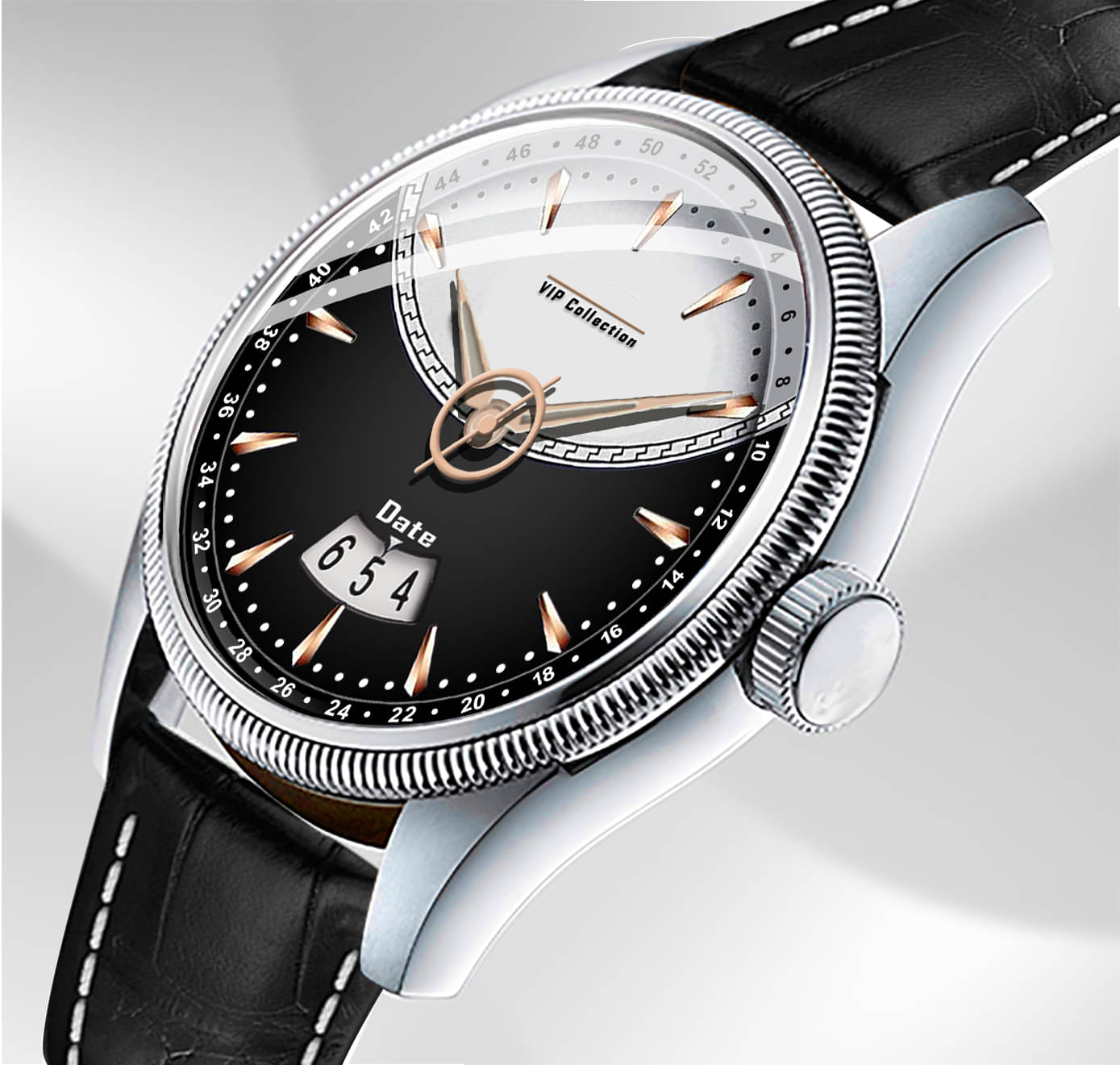     			DoubleRun Black Leather Analog Men's Watch