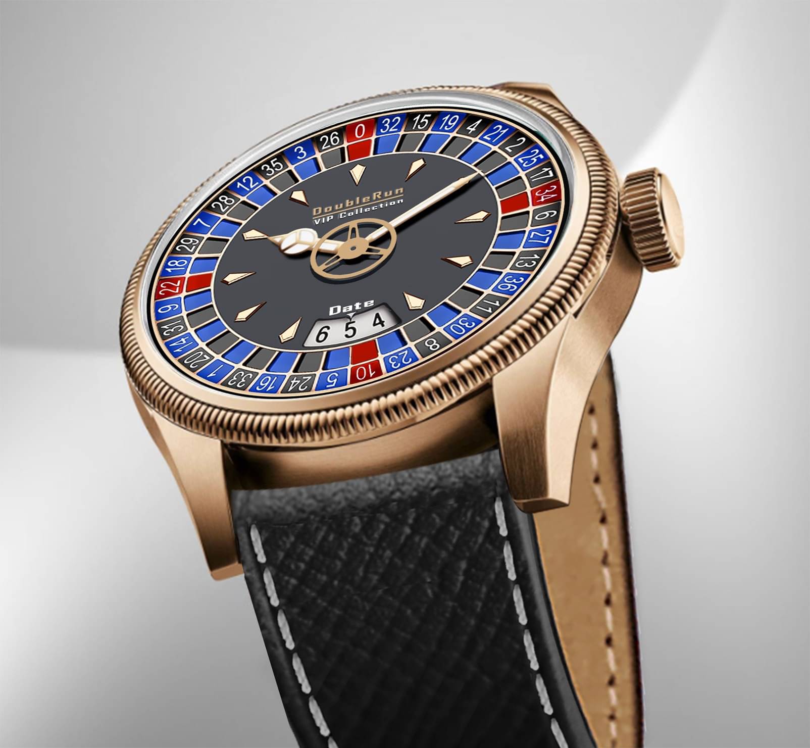     			DoubleRun Black Leather Analog Men's Watch