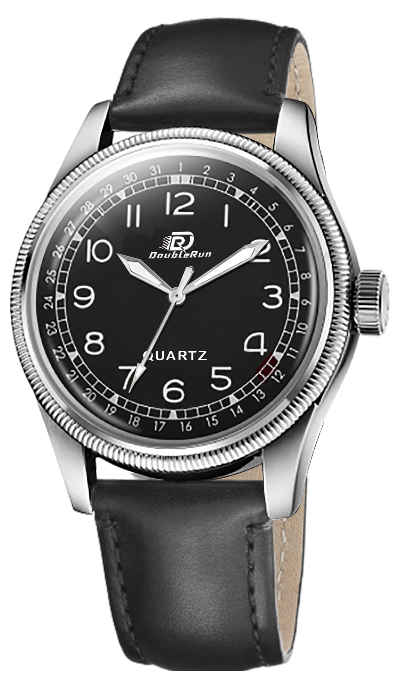    			DoubleRun Black Leather Analog Men's Watch