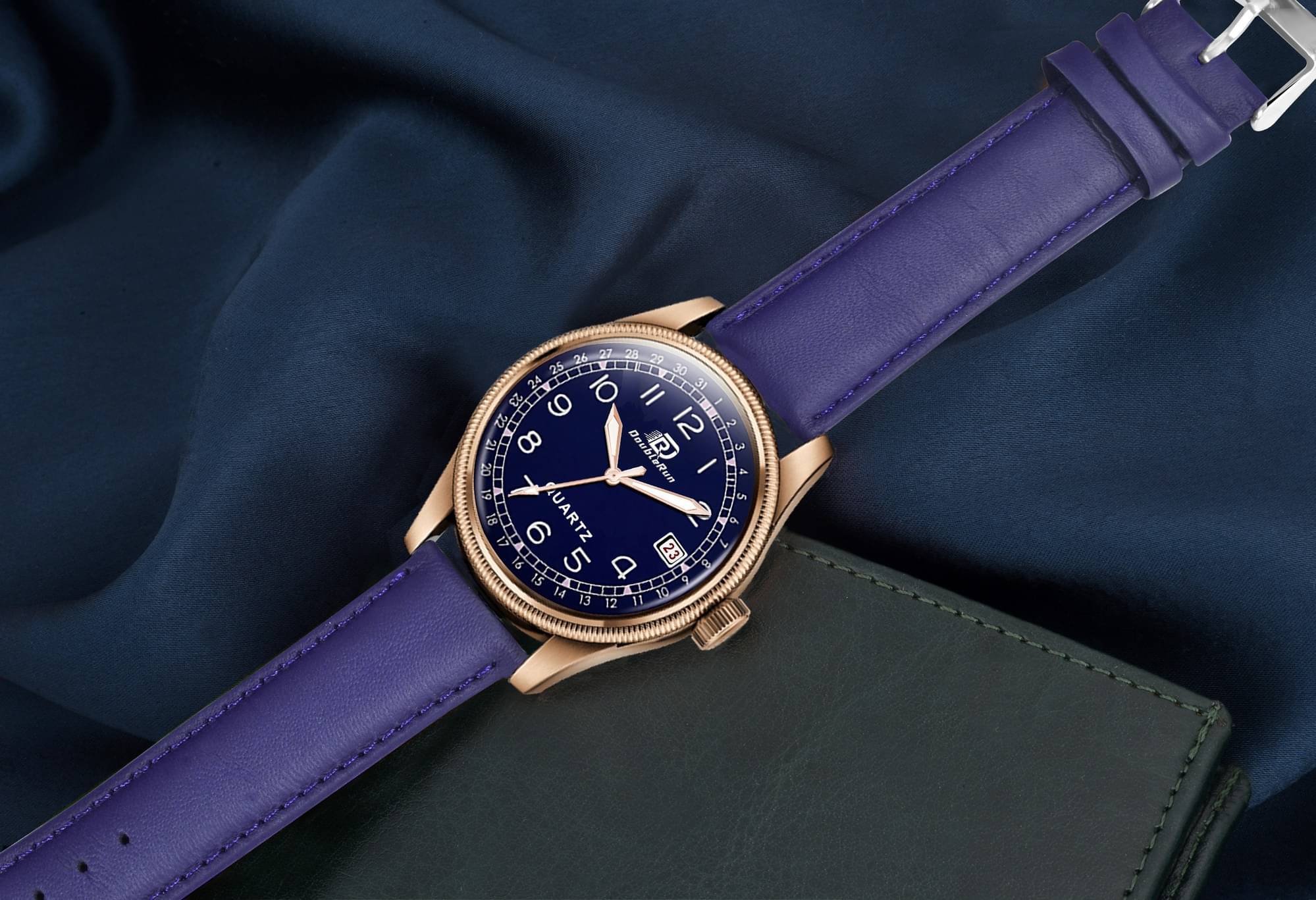     			DoubleRun Blue Leather Analog Men's Watch