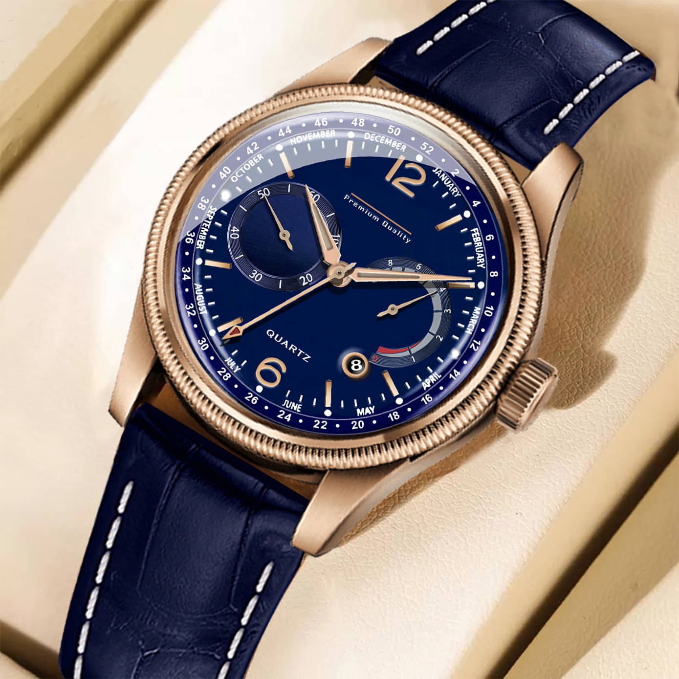     			DoubleRun Blue Leather Analog Men's Watch