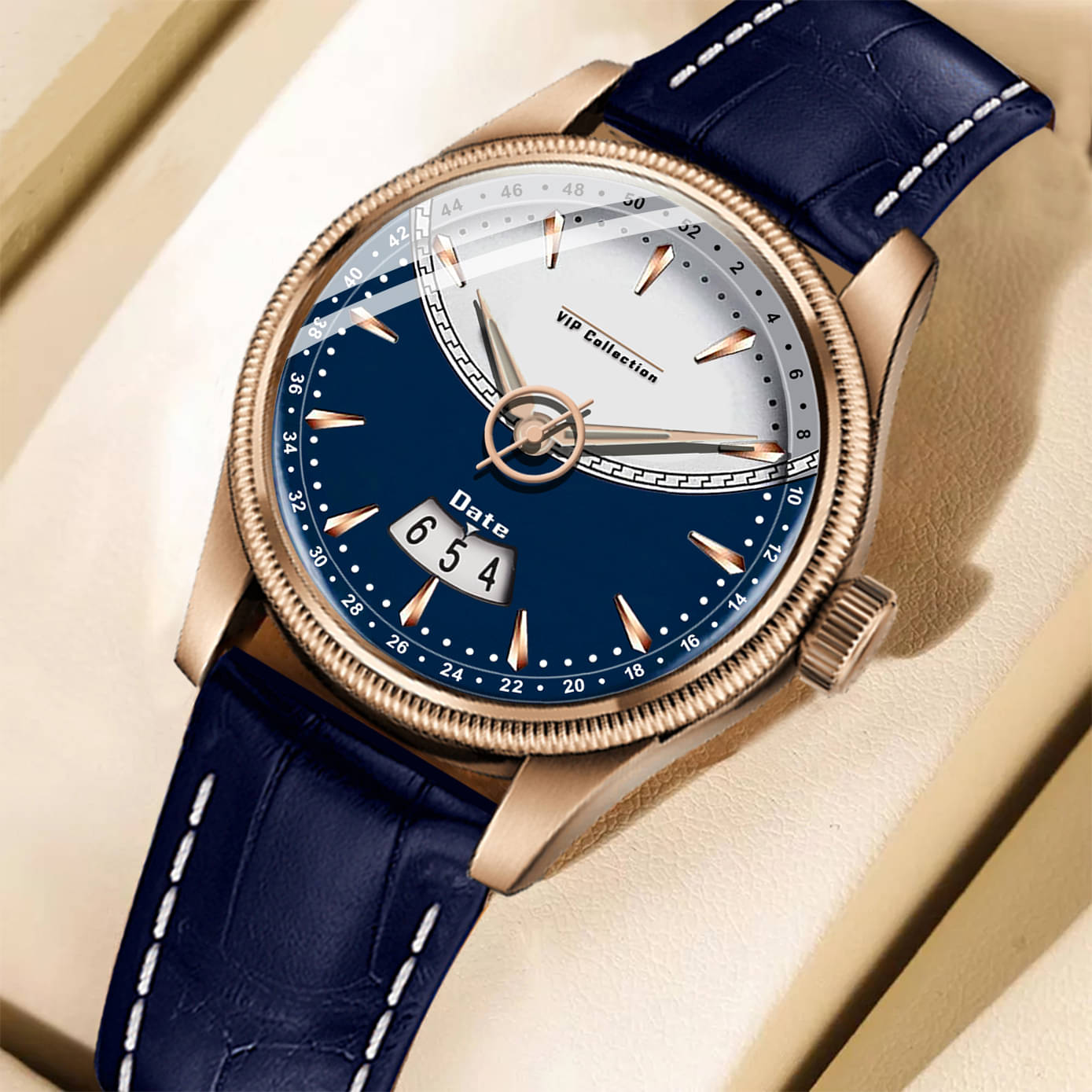     			DoubleRun Blue Leather Analog Men's Watch