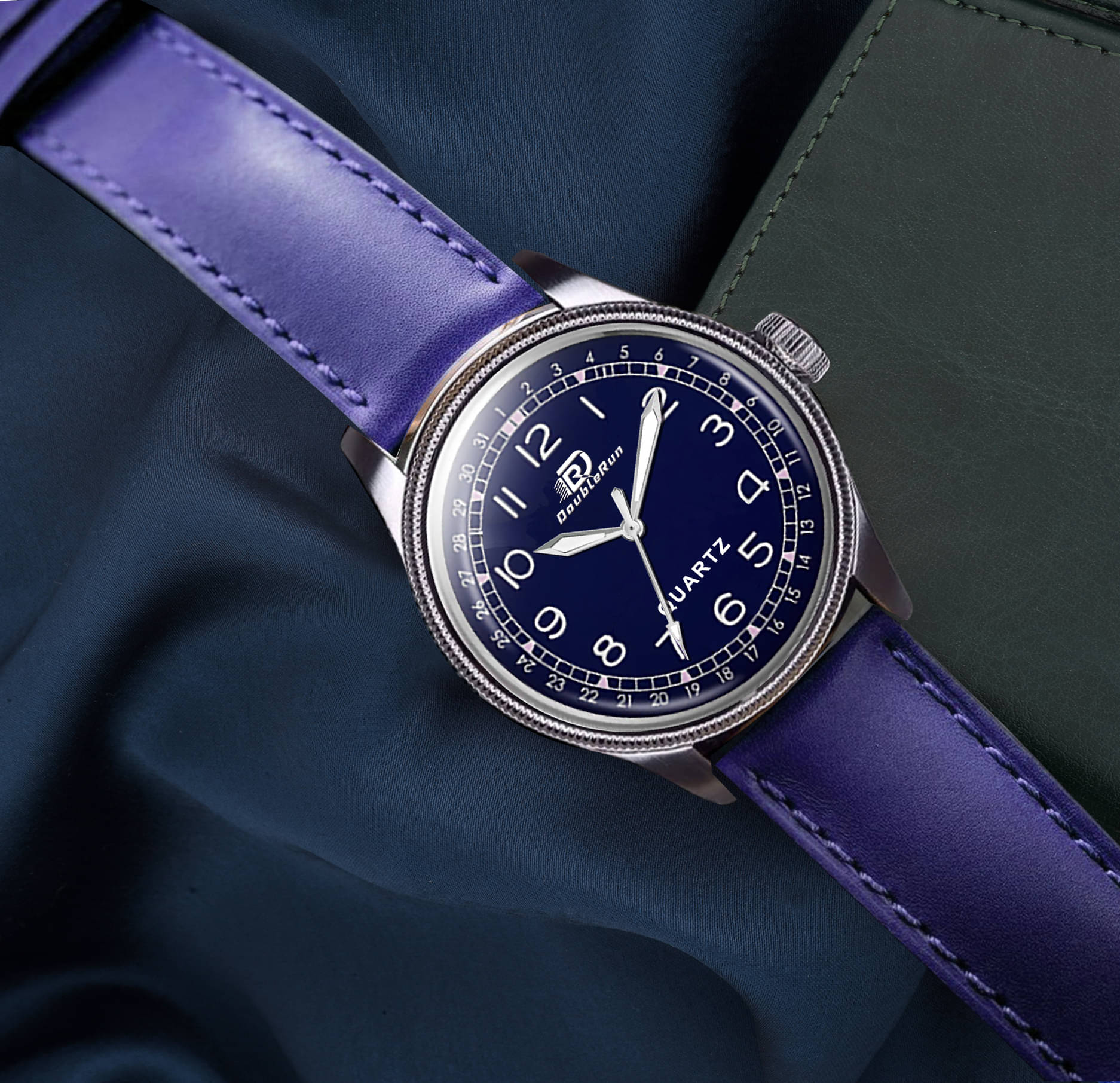     			DoubleRun Blue Leather Analog Men's Watch