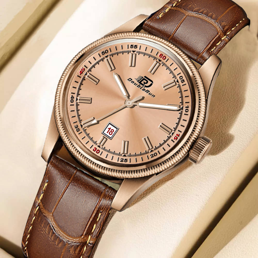     			DoubleRun Brown Leather Analog Men's Watch