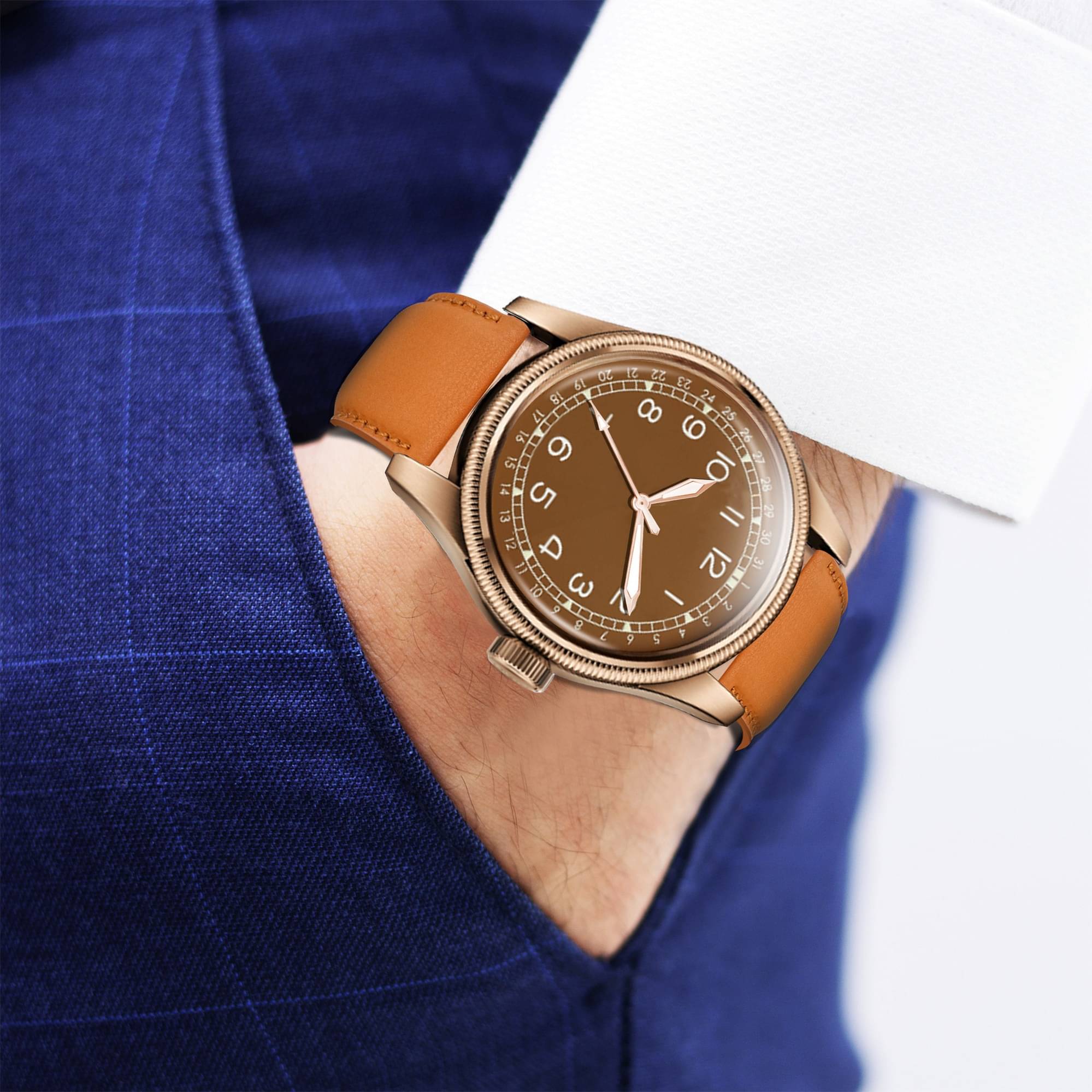     			DoubleRun Brown Leather Analog Men's Watch