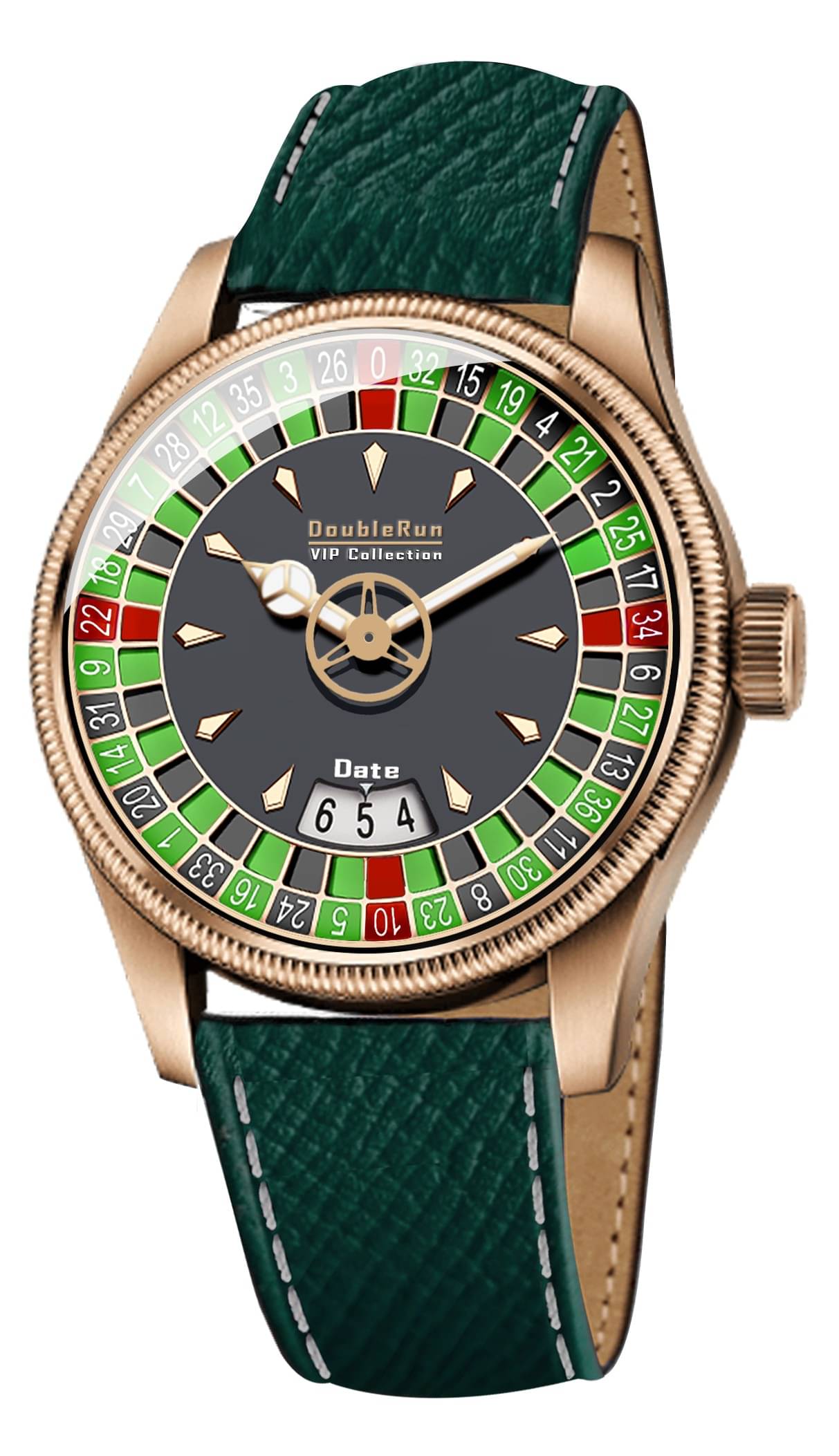     			DoubleRun Green Leather Analog Men's Watch