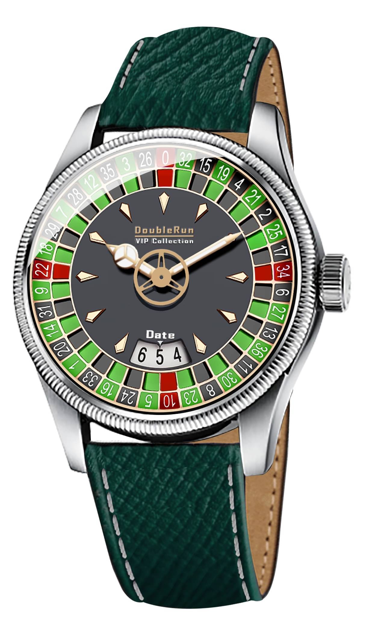     			DoubleRun Green Leather Analog Men's Watch