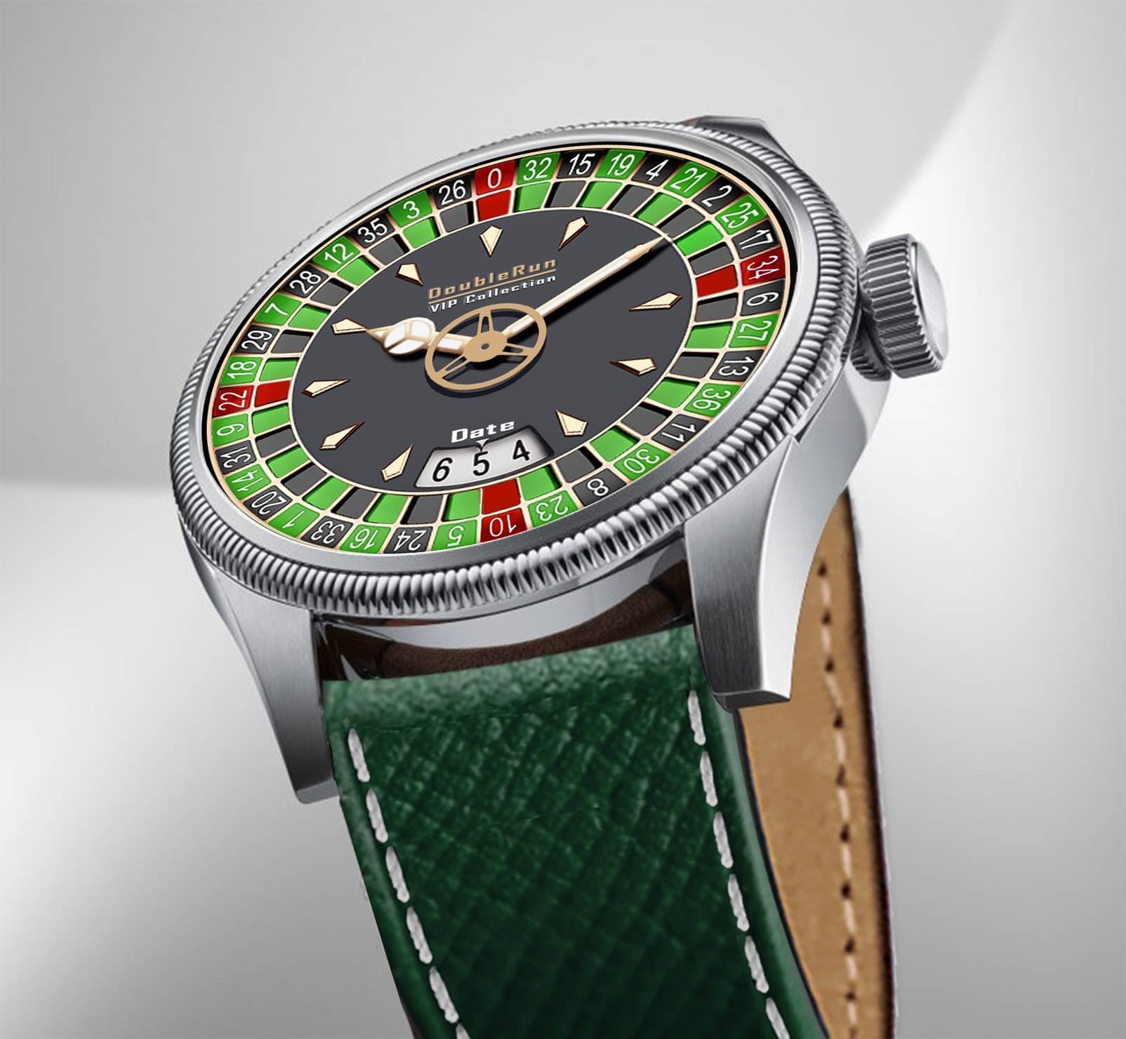     			DoubleRun Green Leather Analog Men's Watch