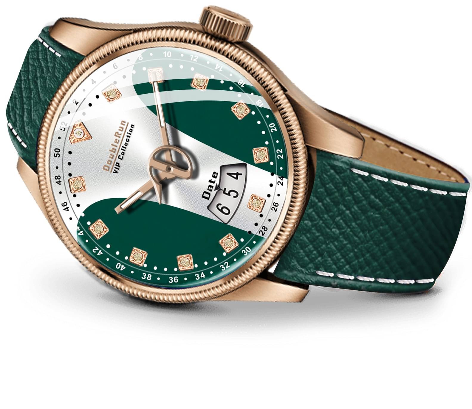     			DoubleRun Green Leather Analog Men's Watch