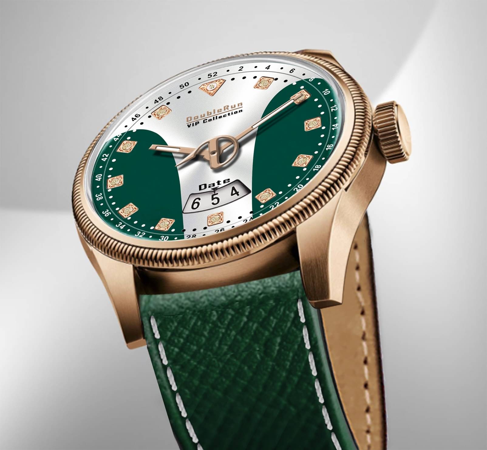     			DoubleRun Green Leather Analog Men's Watch