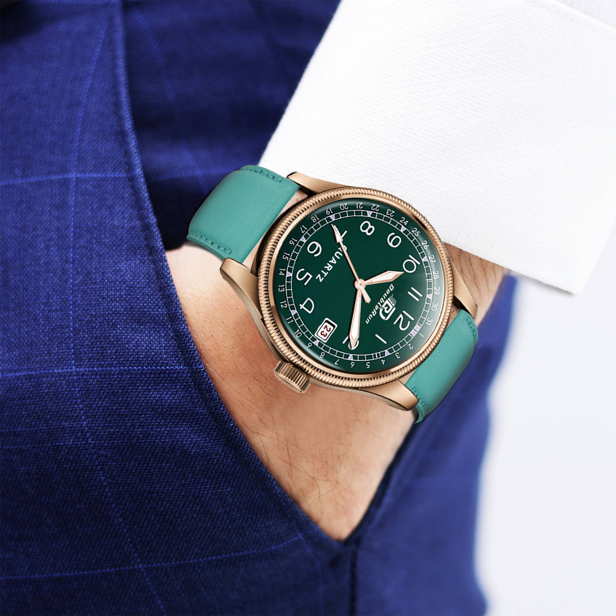DoubleRun Green Leather Analog Men's Watch