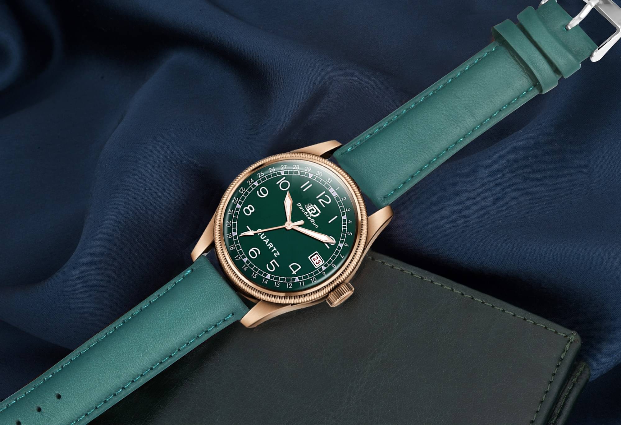     			DoubleRun Green Leather Analog Men's Watch