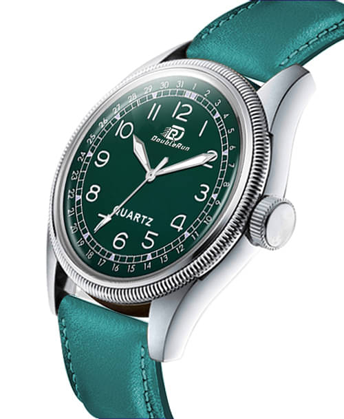     			DoubleRun Green Leather Analog Men's Watch