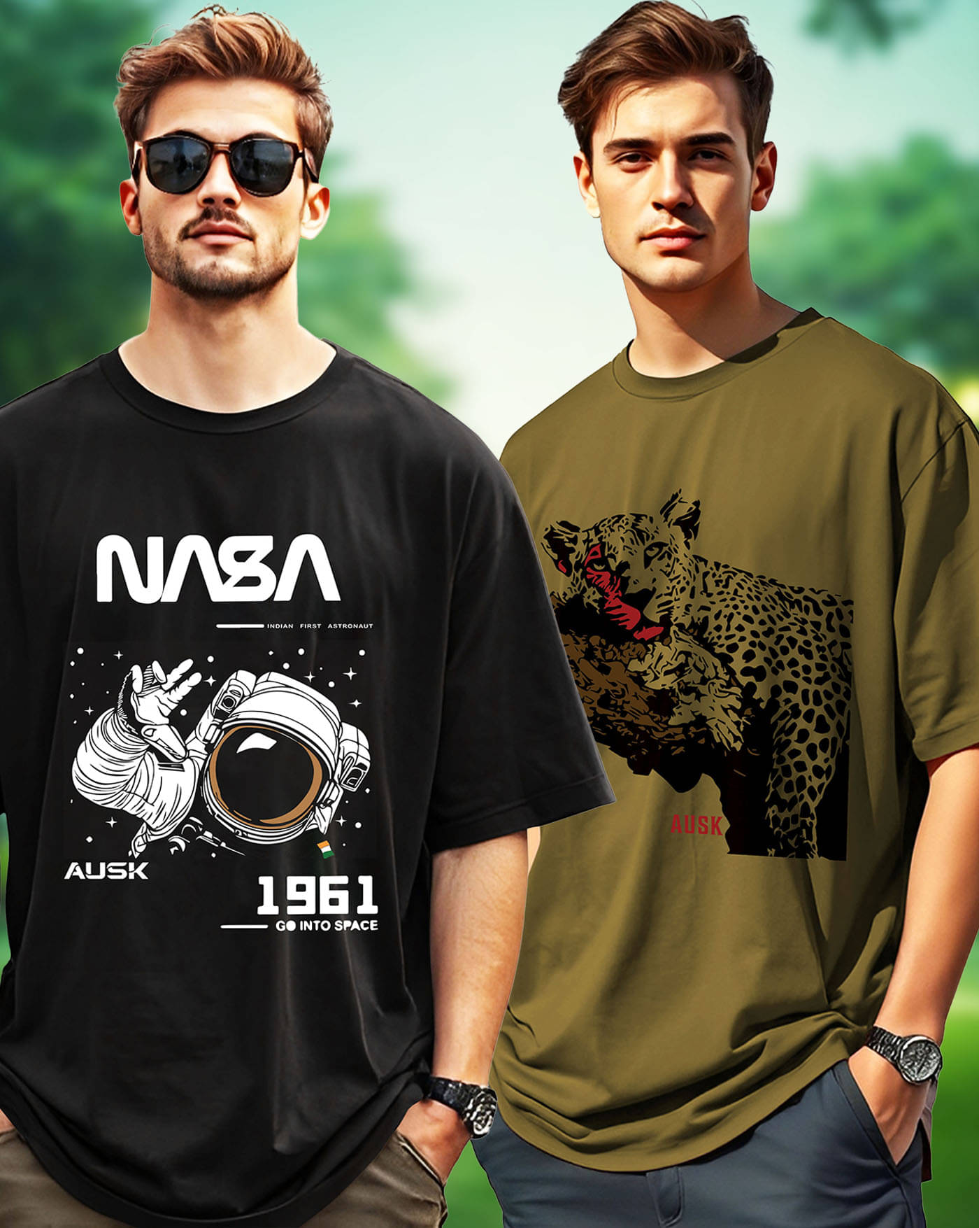     			ENITOR Men Cotton Blend Oversized Fit Printed T-Shirt ( Green )