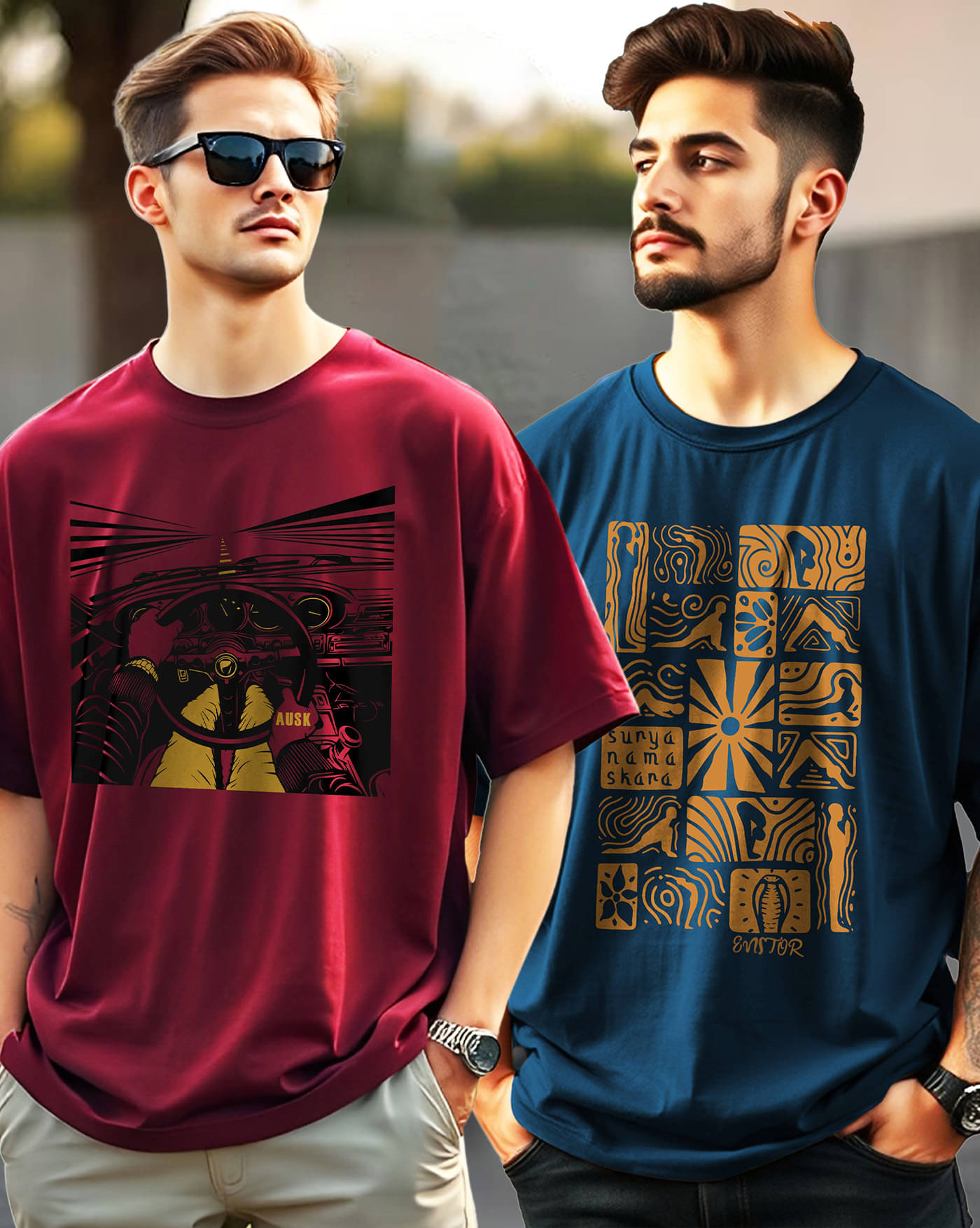     			ENITOR Men Cotton Blend Oversized Fit Printed T-Shirt ( Teal Blue )